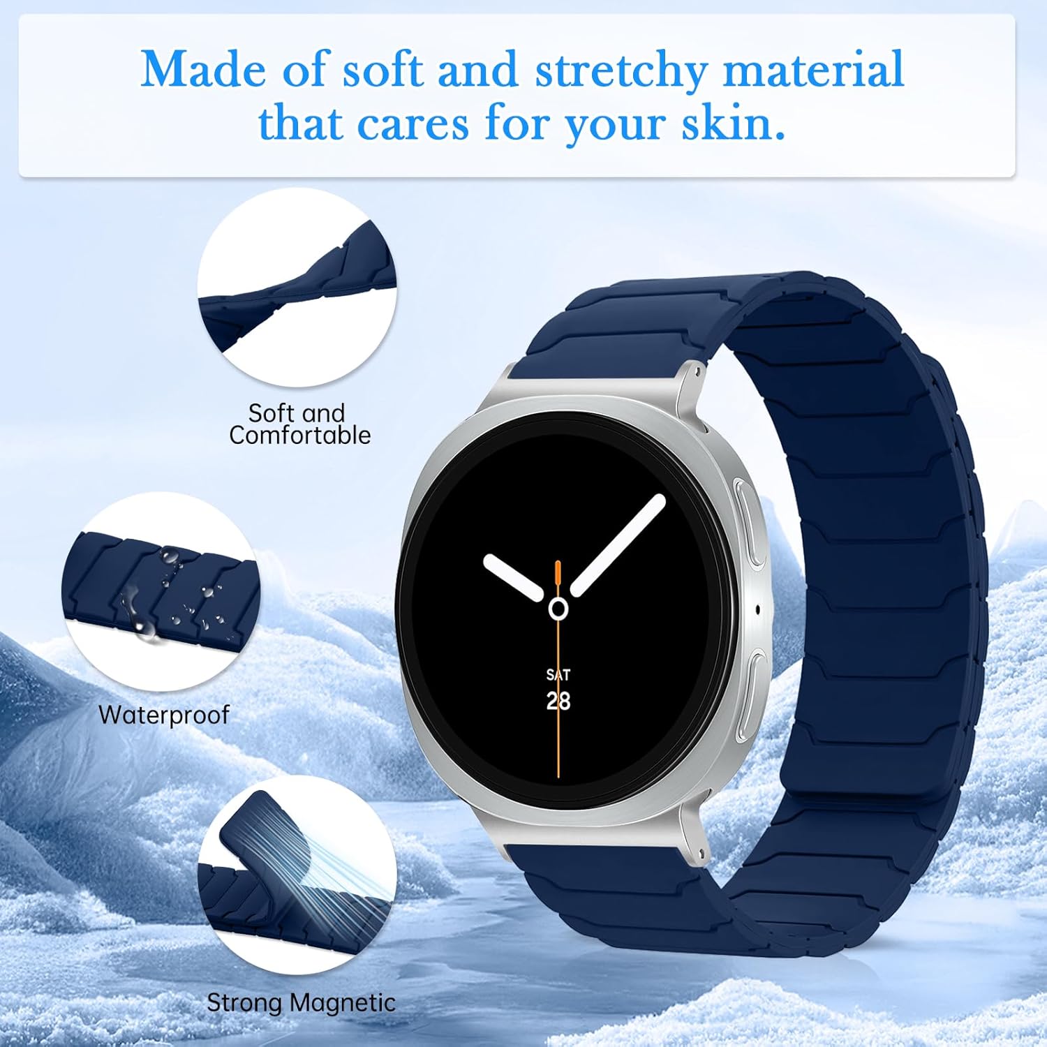 Thumbnail 1 de CiimWaa Magnet-Armband für Samsung Galaxy Watch 8 / 8 Classic (40/44 mm, 46 mm Classic) – weiches Silikon in Blau