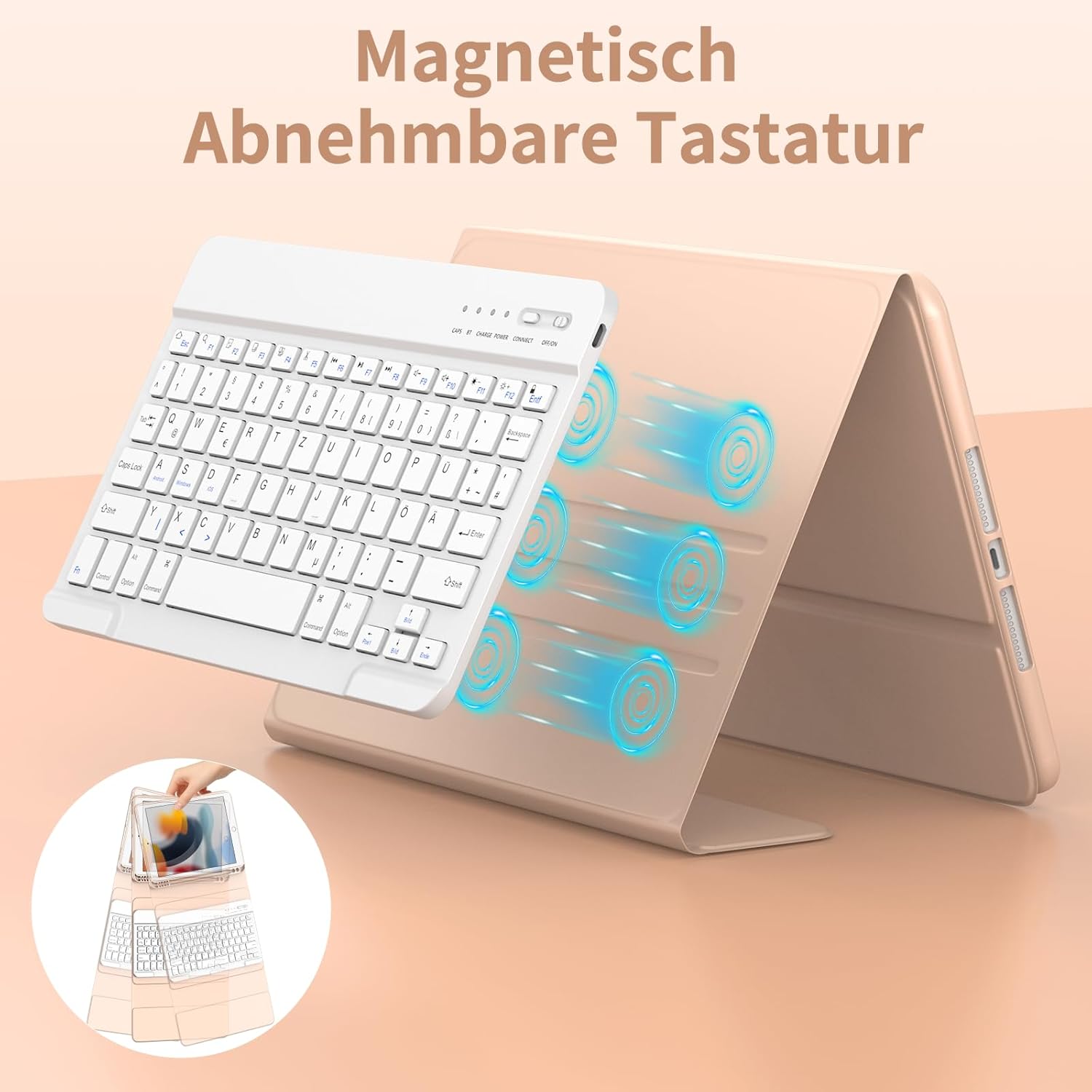 Detalle de TQQ Tastaturhülle für iPad 10.2 Zoll (9/8/7 Gen) + iPad Air 3. Gen und Pro 10.5 – Abnehmbare BT-Tastatur, Deutsches QWERTZ-Layout