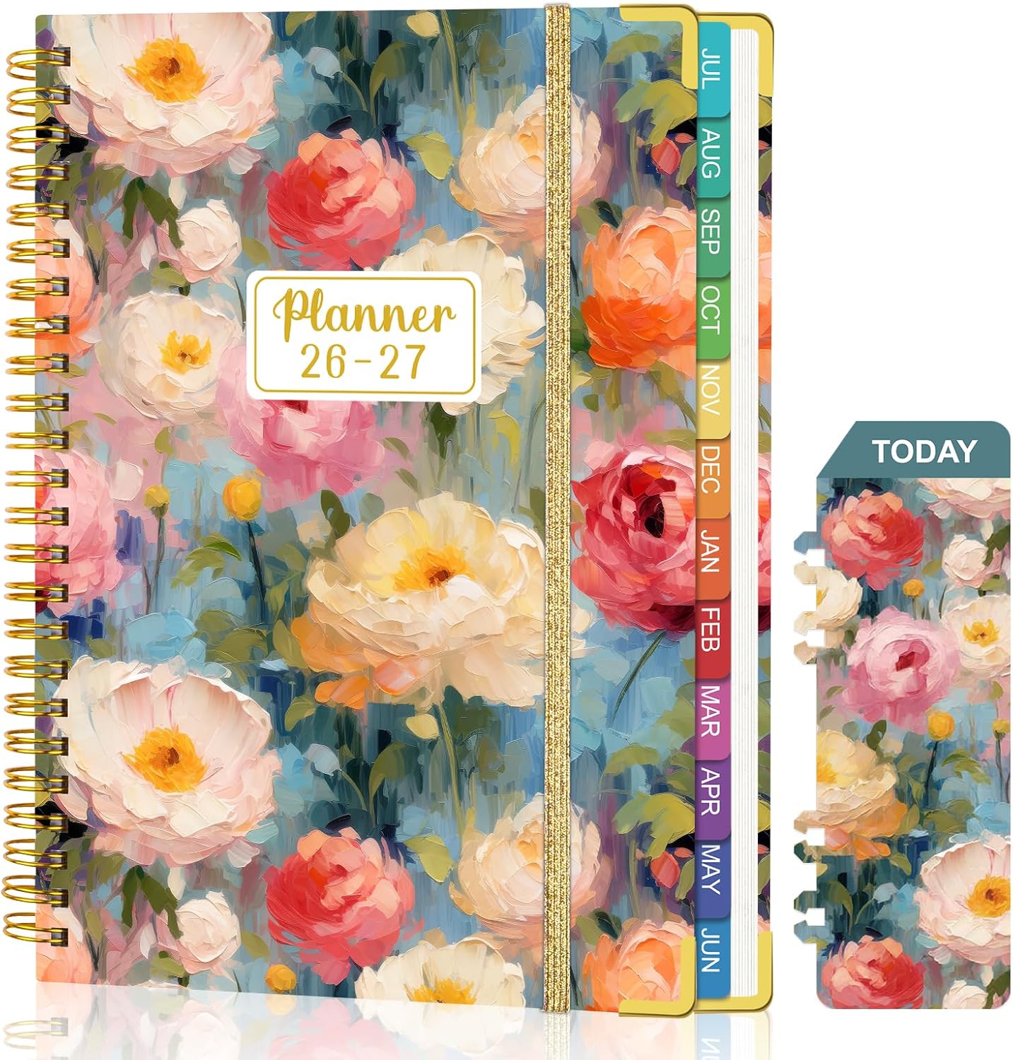 Detalle de OMEYA 2026–2027 Weekly and Monthly Planner, Floral PVC Cover, Monthly Tabs