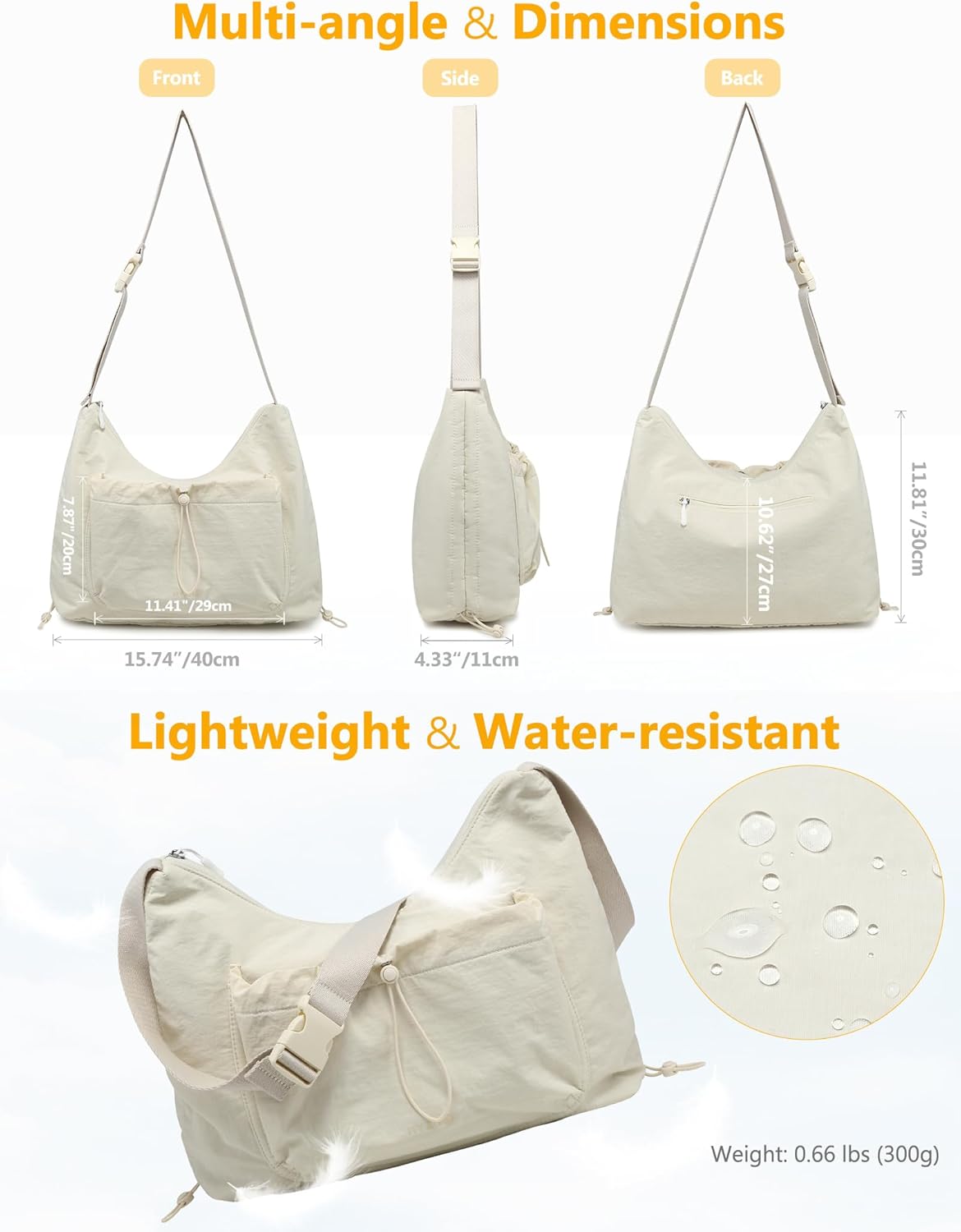Detalle de HYZUO Crescent Hobo Bag for Women: Large, Soft Puffy Crossbody with Adjustable Strap