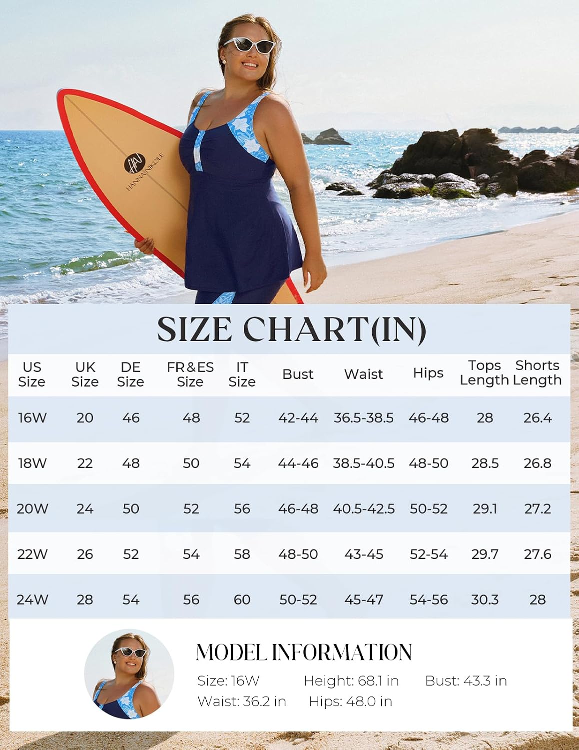 Thumbnail 4 de Hanna Nikole 2 Piece Tankini Sets Plus Size with Tummy Control and High Waist Swim Shorts