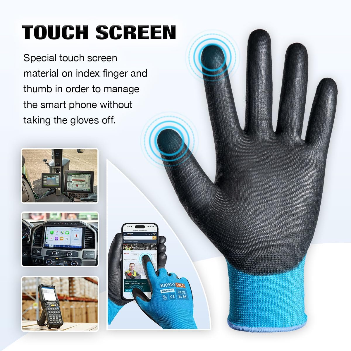 Thumbnail 1 de KAYGO KG11PLE PU Coated Work Gloves (12 Pairs) with Touchscreen, Secure Grip – X-Large, Blue
