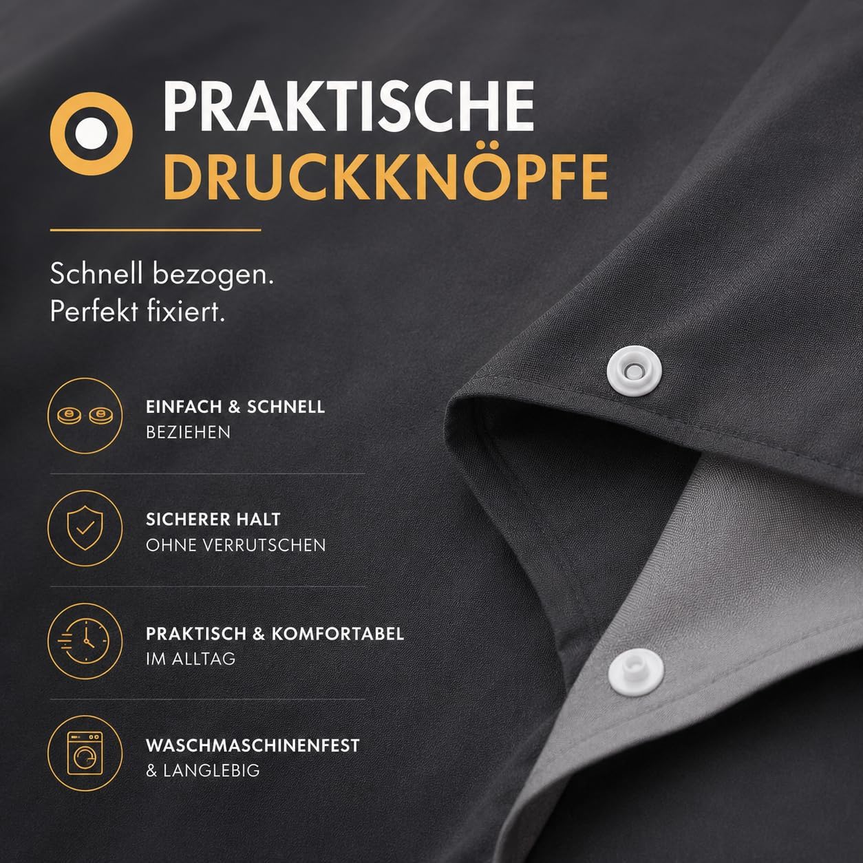 Detalle de Sleeptime Bettwäsche 140x220 (2-teilig) aus 100% Baumwolle mit Kissenbezug 60x70 – Anthrazit Grau
