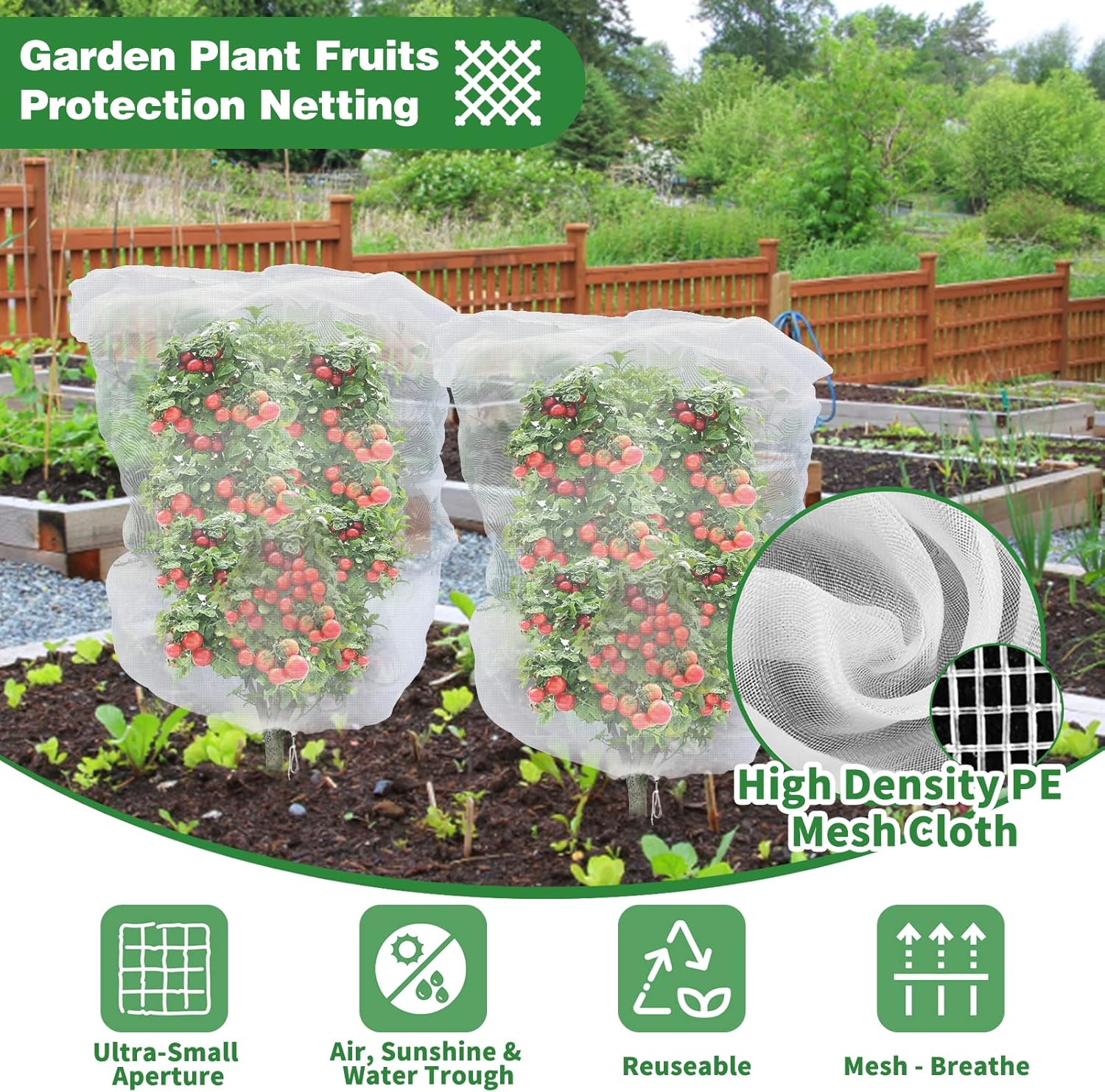 Thumbnail 6 de Evoio Fruit Tree Protective Bag – 4 Pack Blueberry Bush Netting Covers (105 x 70 cm) with Drawstring