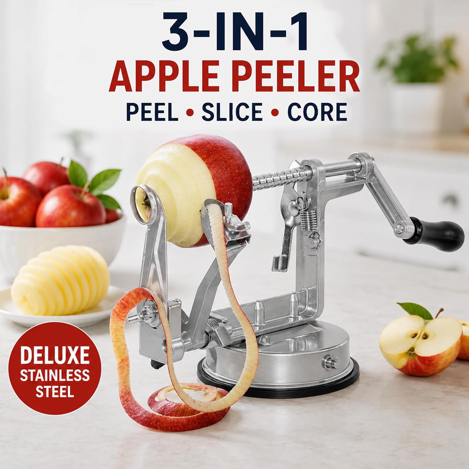 Detalle de GOODS+GADGETS 3-in-1 Apple Peeler, Corer and Slicer, Stainless Steel