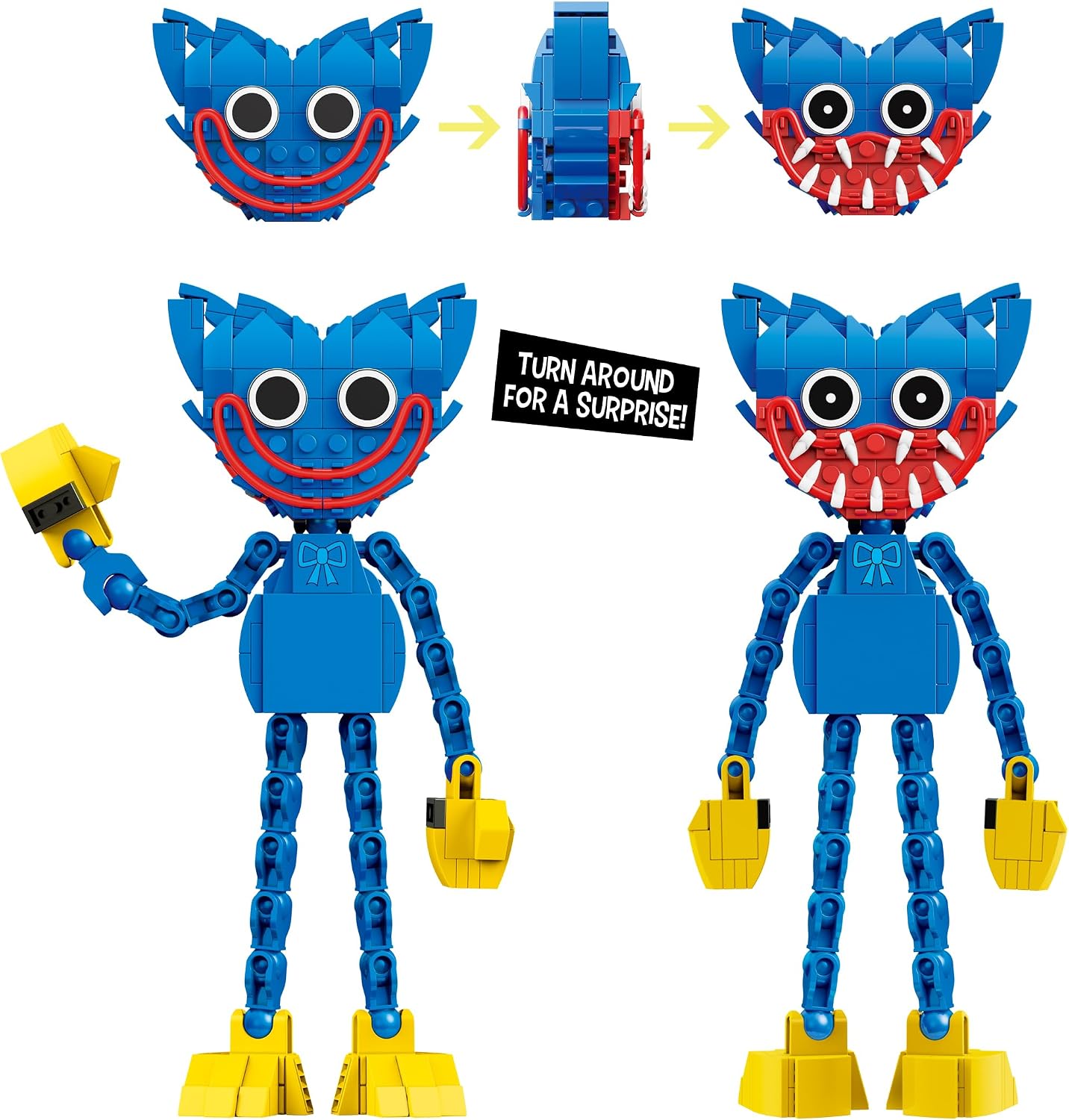 Detalle de Brickcraft ハギーワギー ブロック組み立てセット 240ピース・可動する手足と表情チェンジ