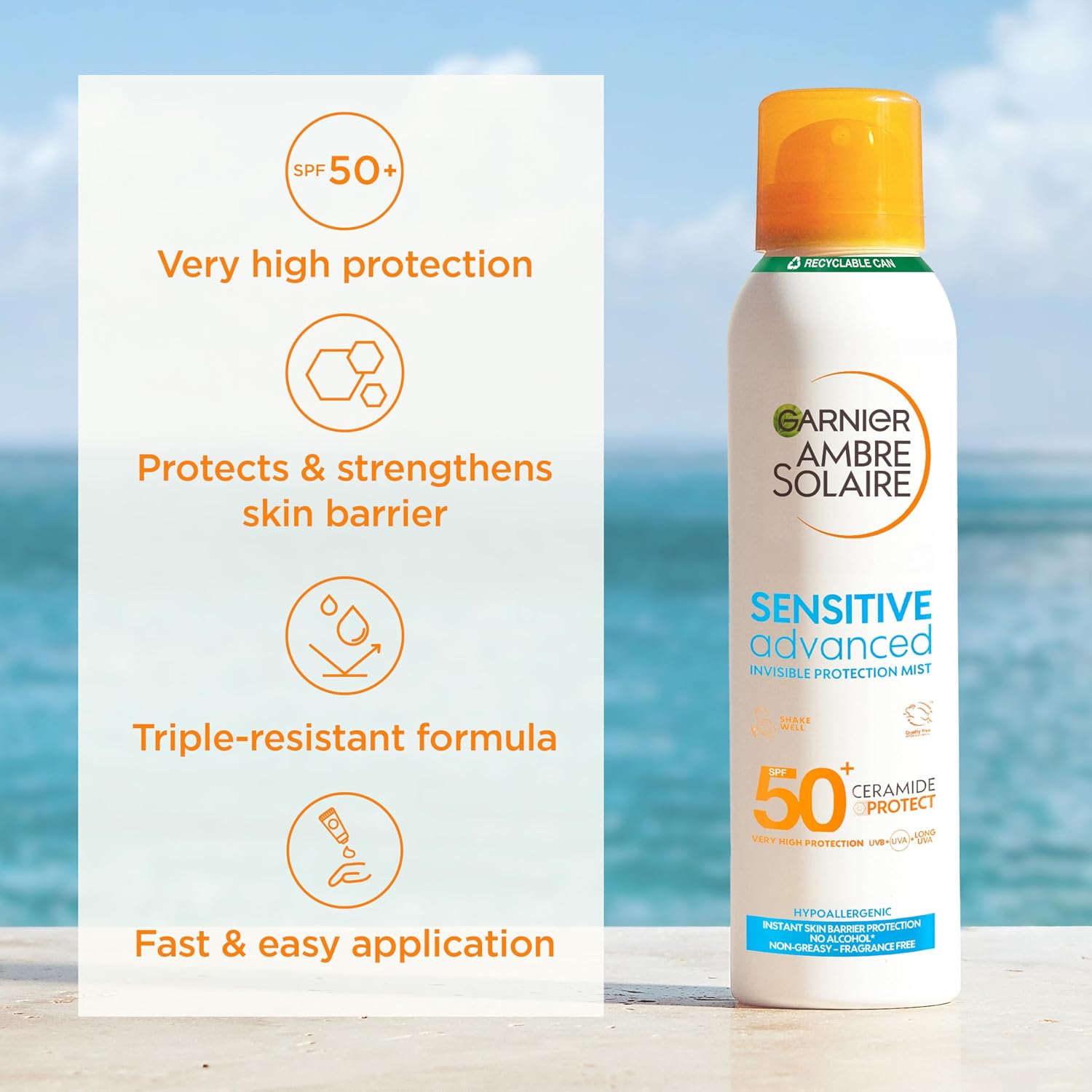 Thumbnail 1 de Garnier Ambre Solaire Sensitive Advanced Dry Mist SPF 50+ (150ml)