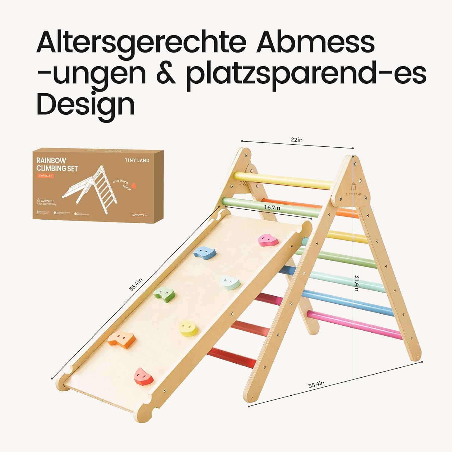 Thumbnail 5 de Tiny Land 2-in-1 Kletterdreieck (Regenbogenfarben) – Montessori-Klettergerüst für drinnen und draußen