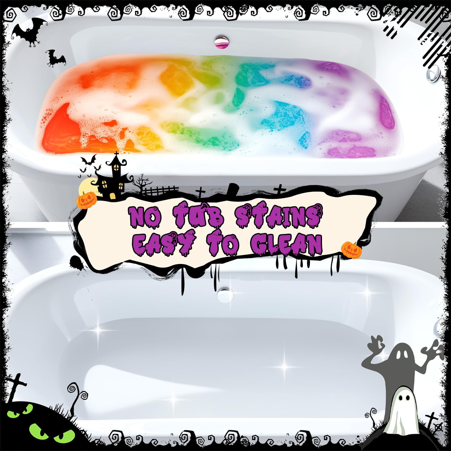 Detalle 2 de Suyfeifan Halloween Bath Colour Tablets, 180-Pack, 9 Colours, Grape Scent