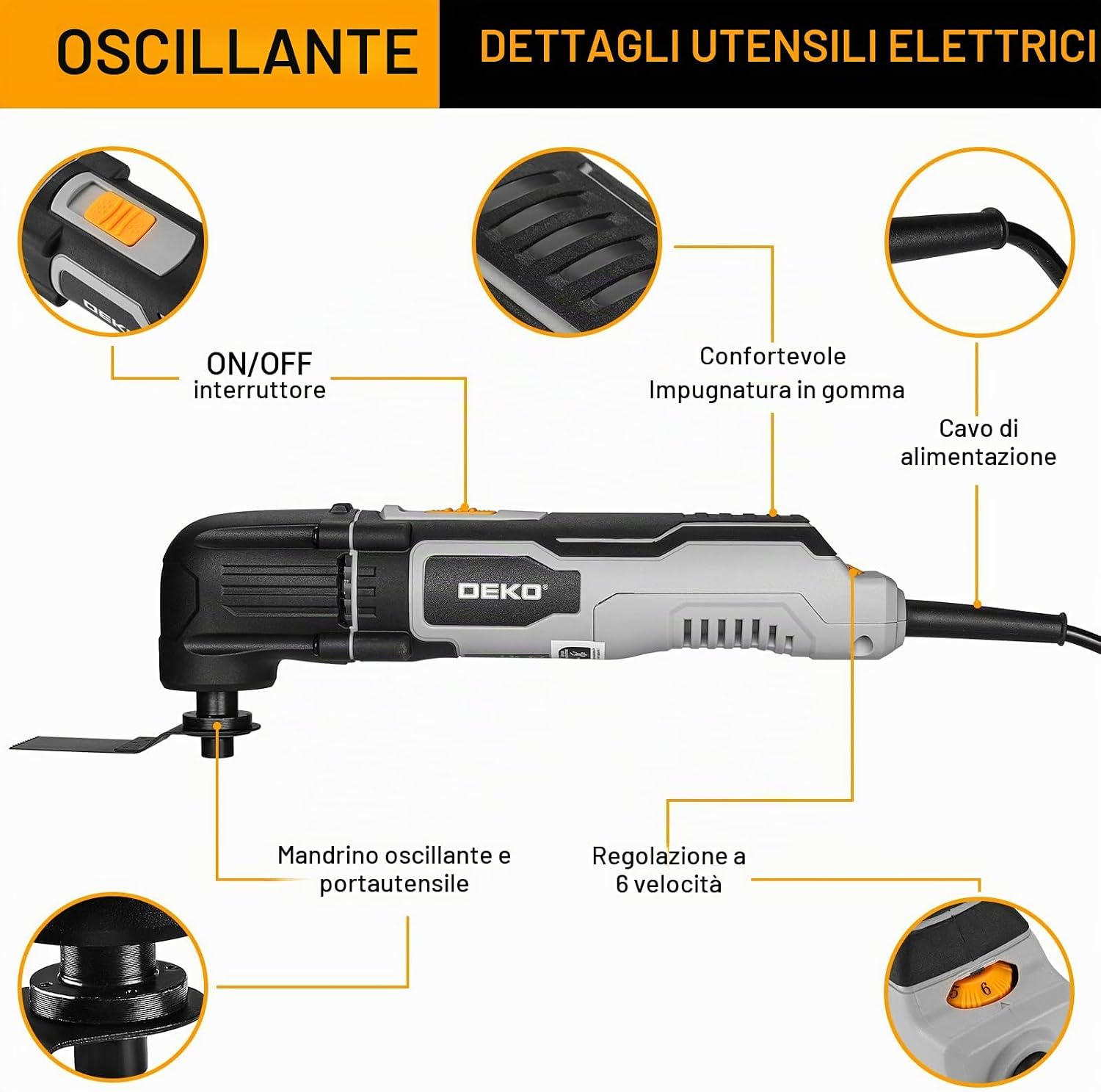 Thumbnail 1 de DEKOPRO 300W Utensile Multifunzione Oscillante: kit completo per taglio, raschiatura e levigatura