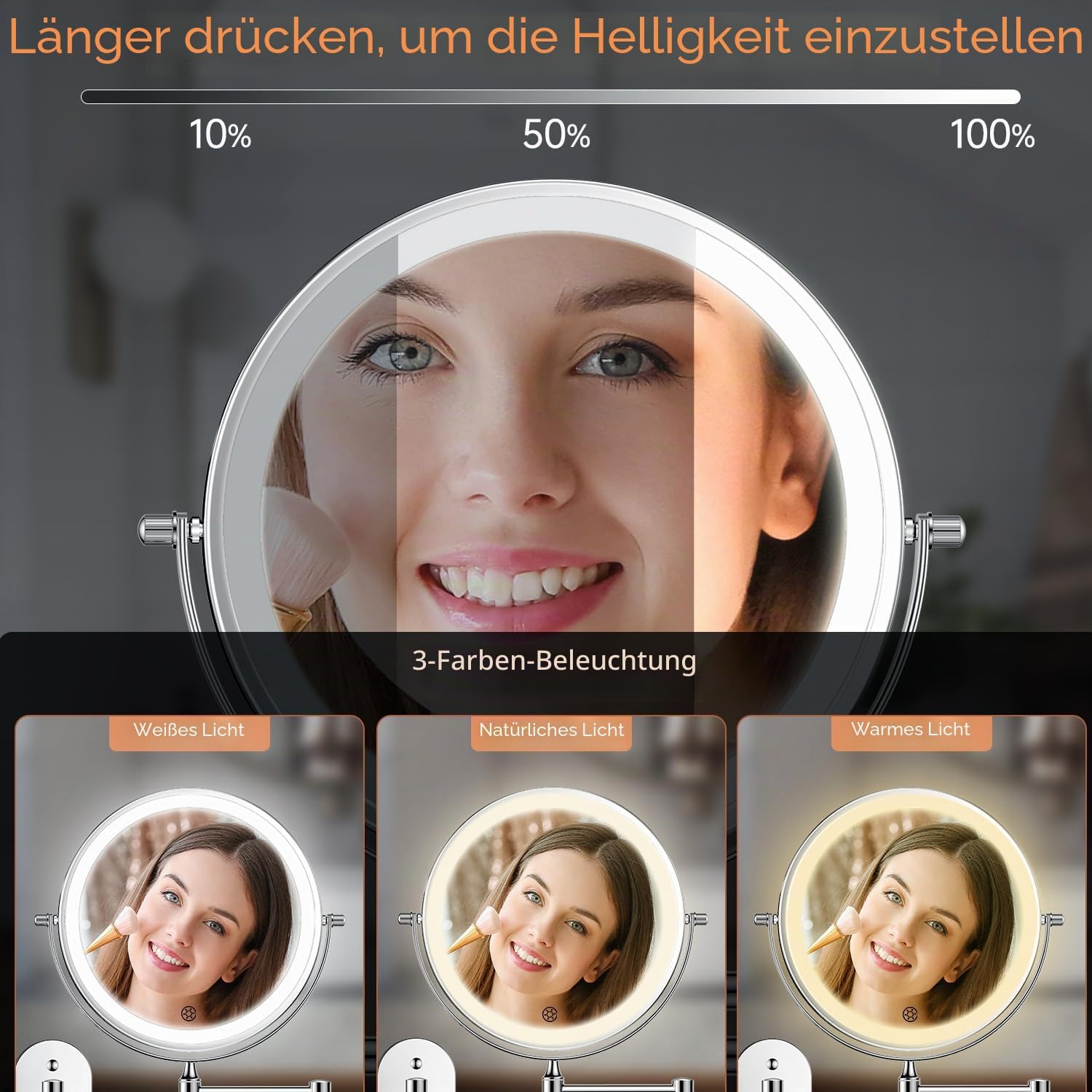 Thumbnail 2 de FUNTOUCH Kosmetikspiegel mit Beleuchtung, 4000 mAh Akku, 1x/30x Vergrößerung und dimmbarem Licht