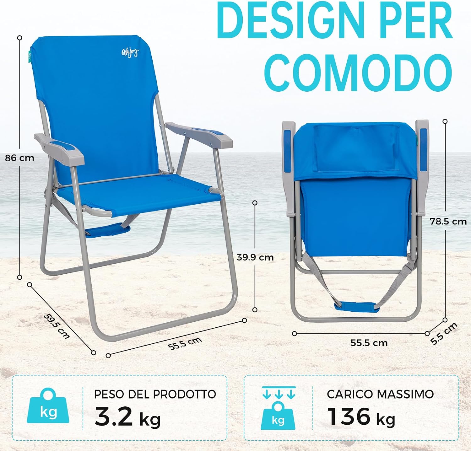 Thumbnail 2 de WEJOY Sedia da Spiaggia Pieghevole: Comfort robusto e trasporto facile per mare, campeggio e giardino