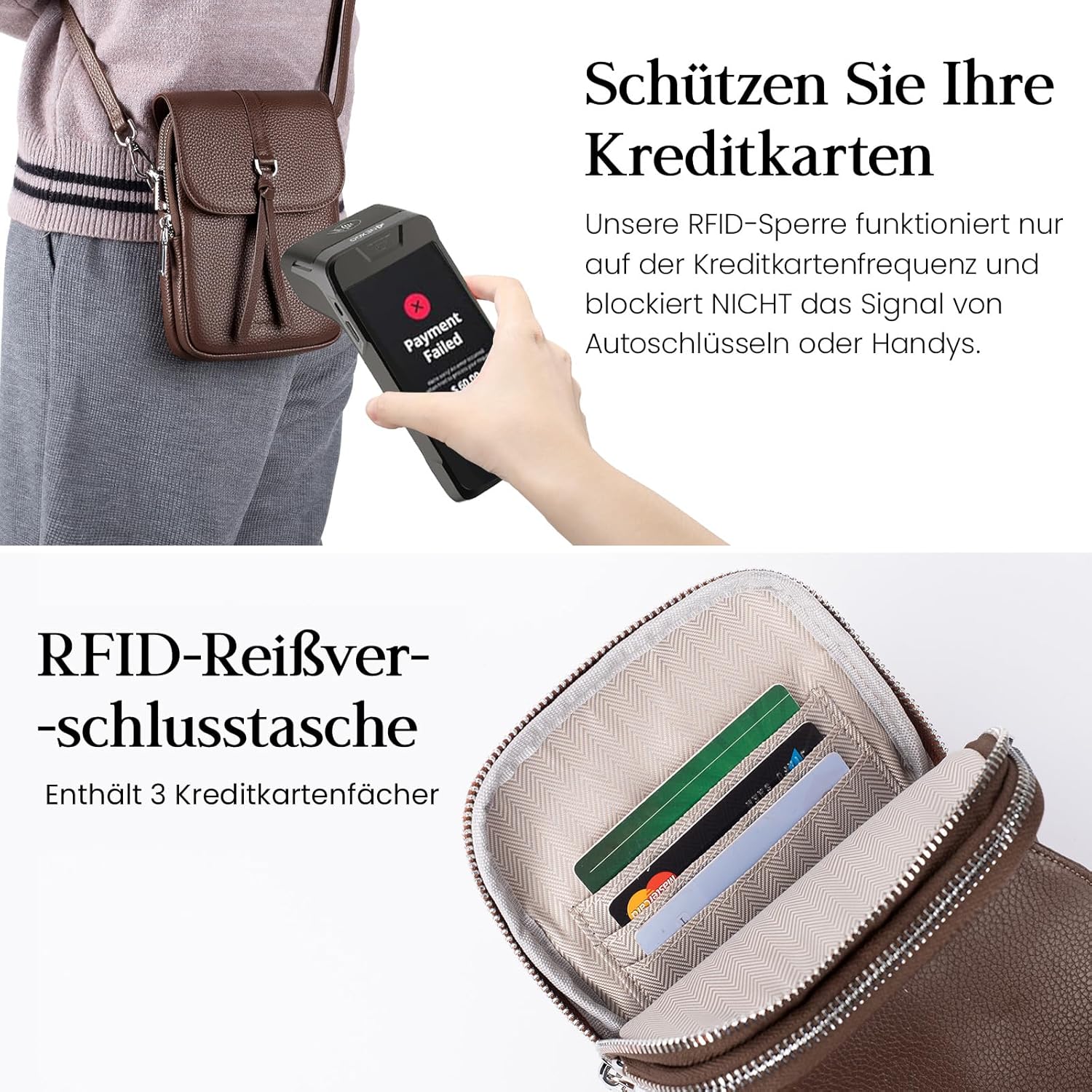 Thumbnail 1 de befen Echtleder Handytasche zum Umhängen – RFID-Blockierung, Crossbody für Damen