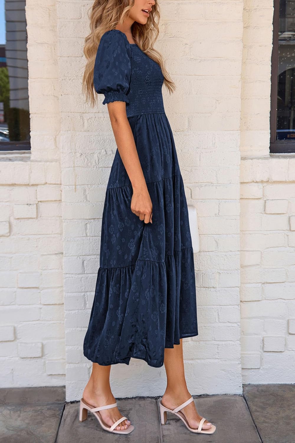 Thumbnail 5 de PRETTYGARDEN square neck midi dress with pockets