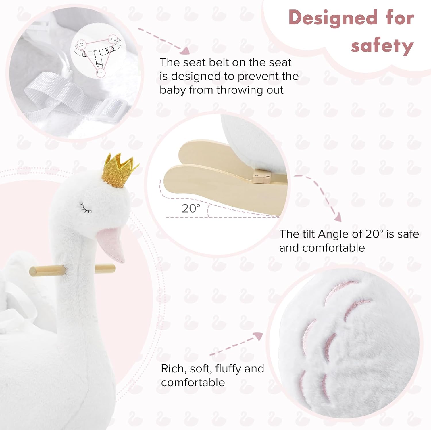 Thumbnail 4 de Labebe Kids Rocking Horse White Swan: Plush Wooden Rocker for Babies and Toddlers