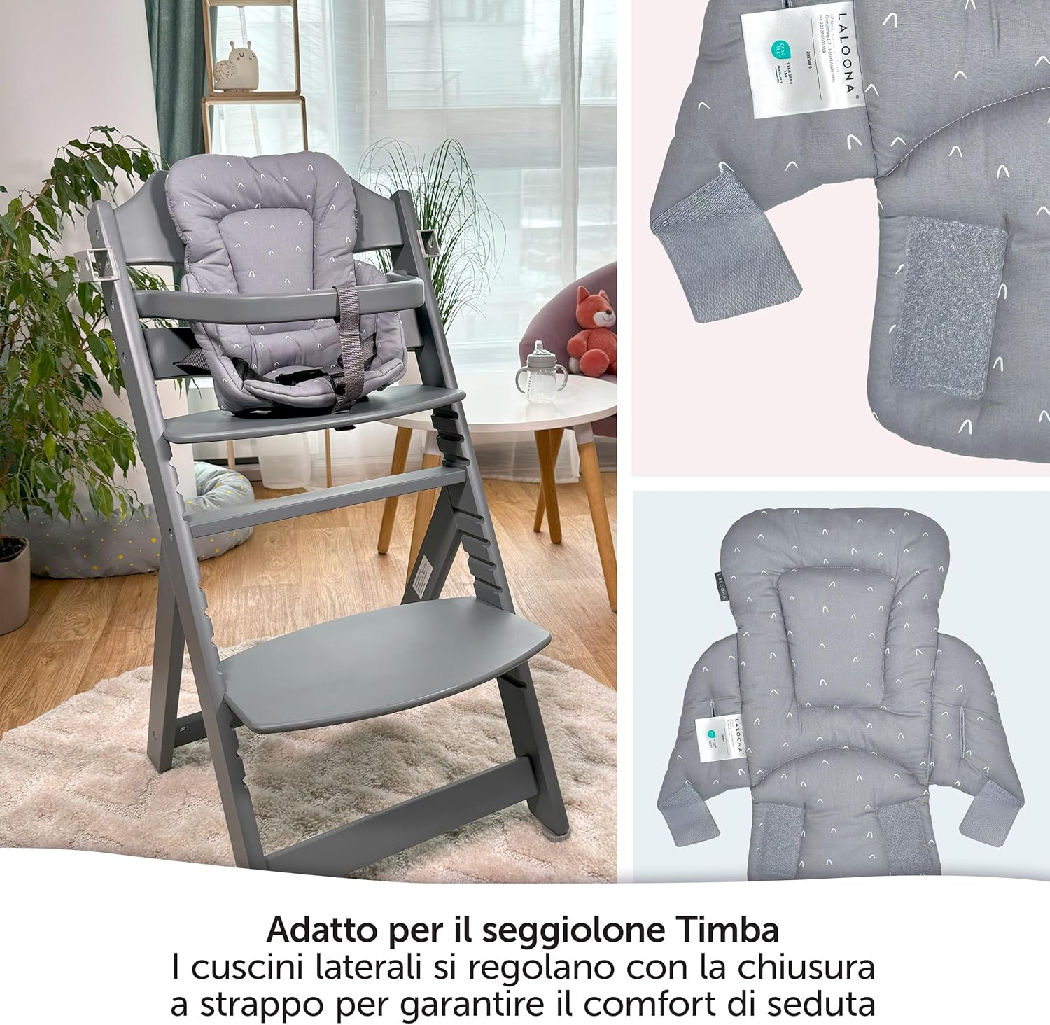 Thumbnail 2 de LaLoona cuscino riduttore per seggiolone Safety 1st/Bebeconfort Timba, morbido e lavabile in lavatrice (grigio) — OEKO-TEX Standard 100