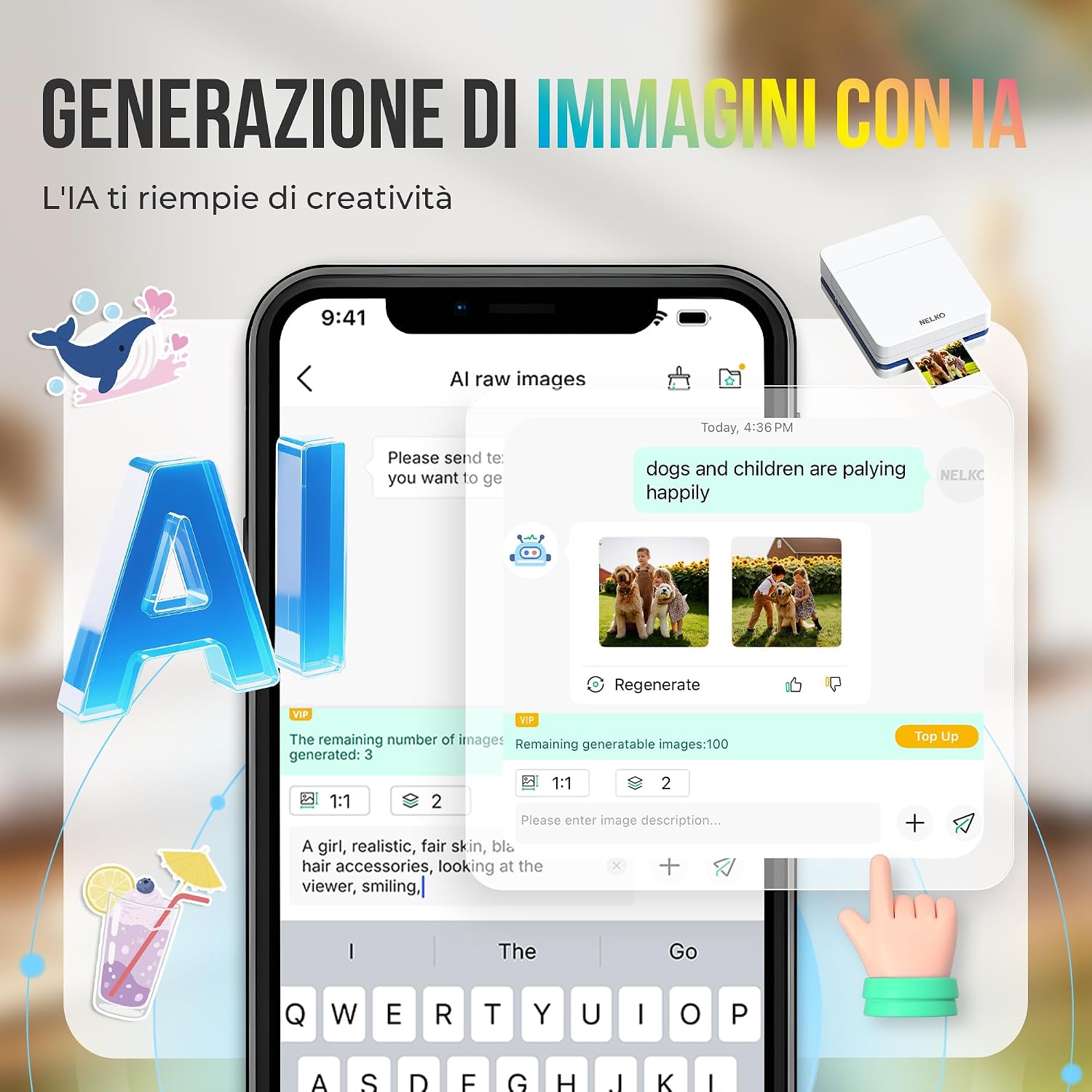Thumbnail 1 de Nelko PP01 stampante fotografica portatile mini a colori per foto da cellulare (con carta adesiva)