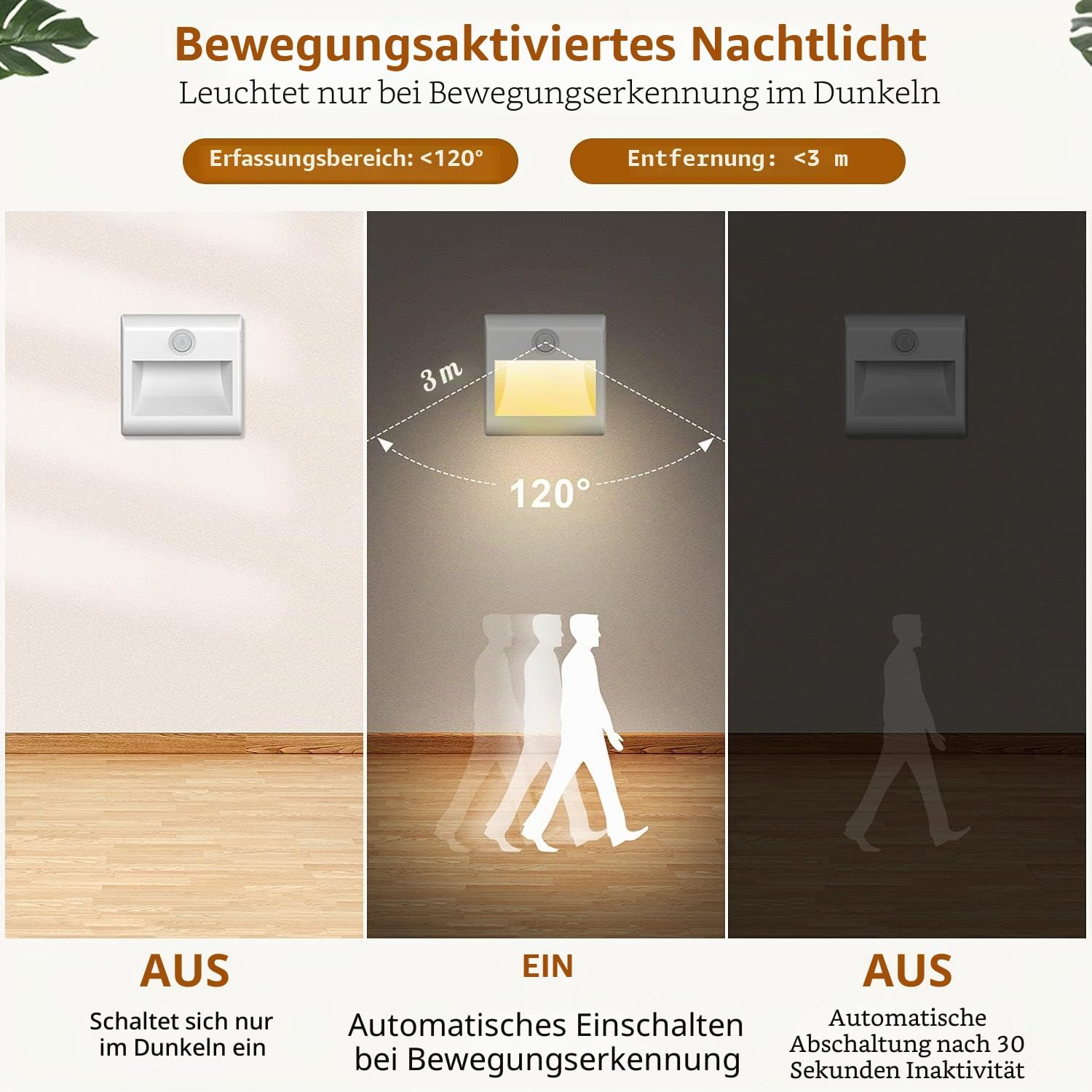 Thumbnail 1 de Batteriebetriebenes Nachtlicht mit Bewegungsmelder (2er-Set) – 3 Modi AUTO/AUS/EIN, natürliches Weiß