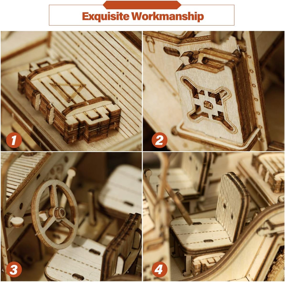 Thumbnail 2 de ROKR Car en bois à construire 3D – Puzzle maquette mécanique en contreplaqué découpé au laser