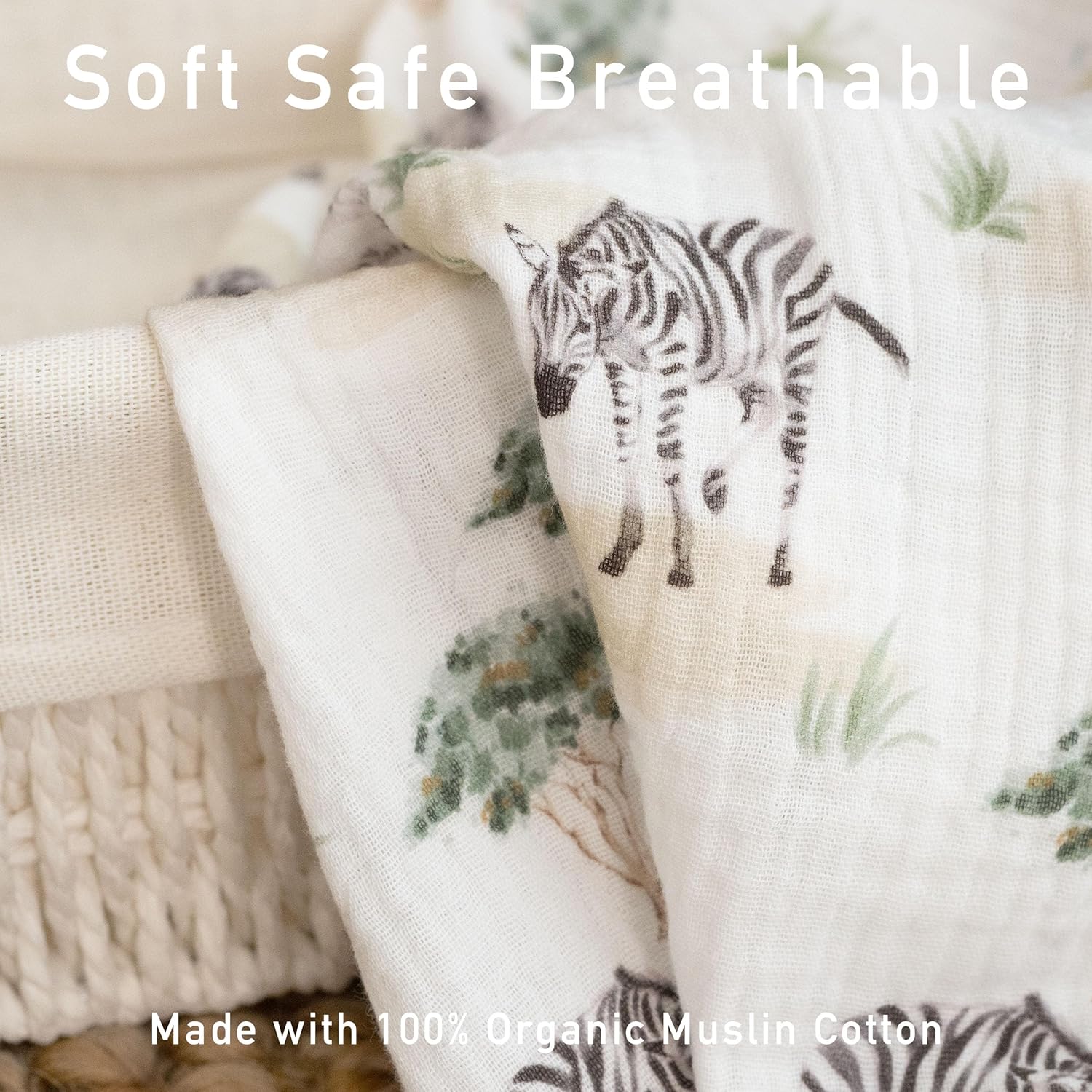 Thumbnail 2 de Soarwg Kids Muslin Swaddle Blankets – Safari Whisper Print (3 Pack) 95x100cm