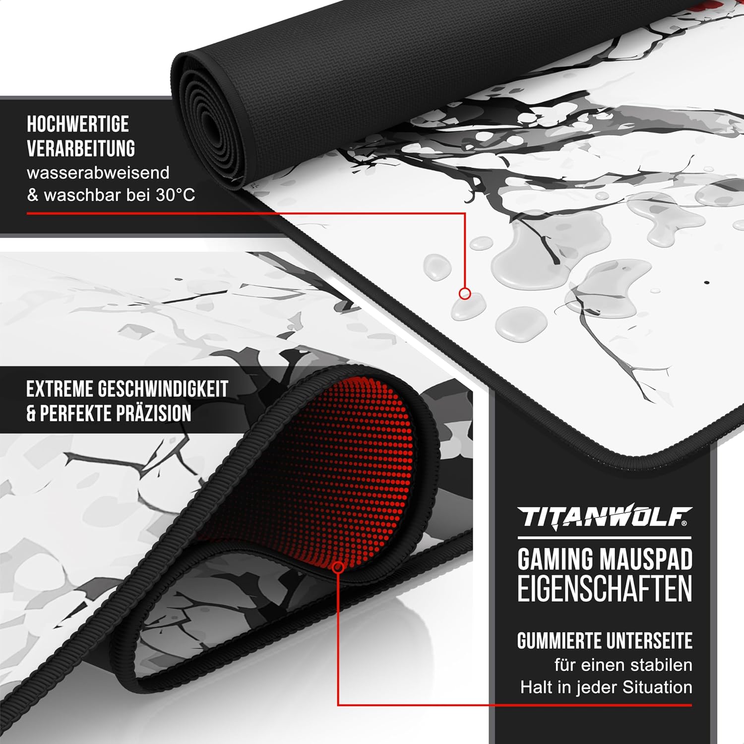 Detalle de Titanwolf XXXL Übergröße Mauspad 1200x600 mm