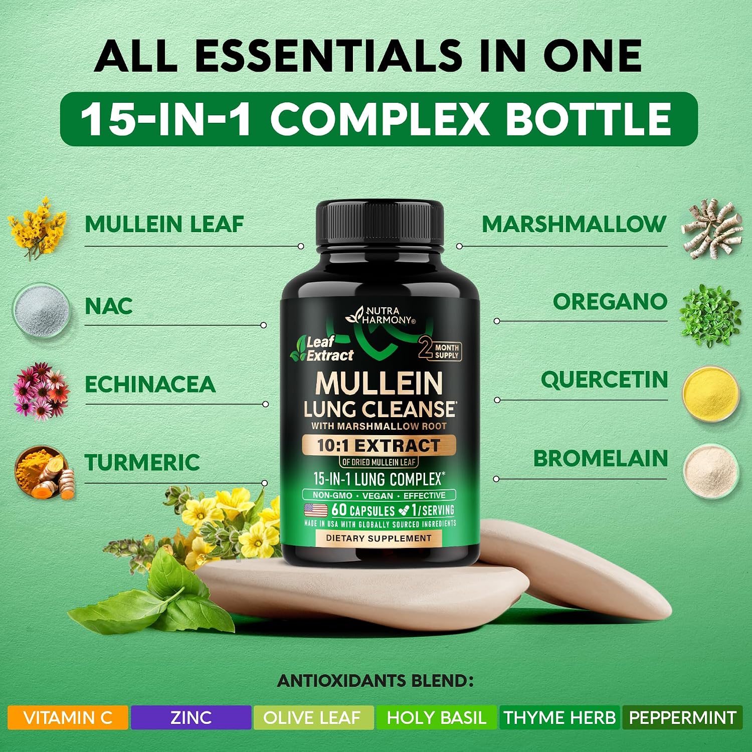 Detalle 2 de NUTRAHARMONY NH-MULLEINCPS60 Mullein Lung Detox, 60 Vegan Capsules