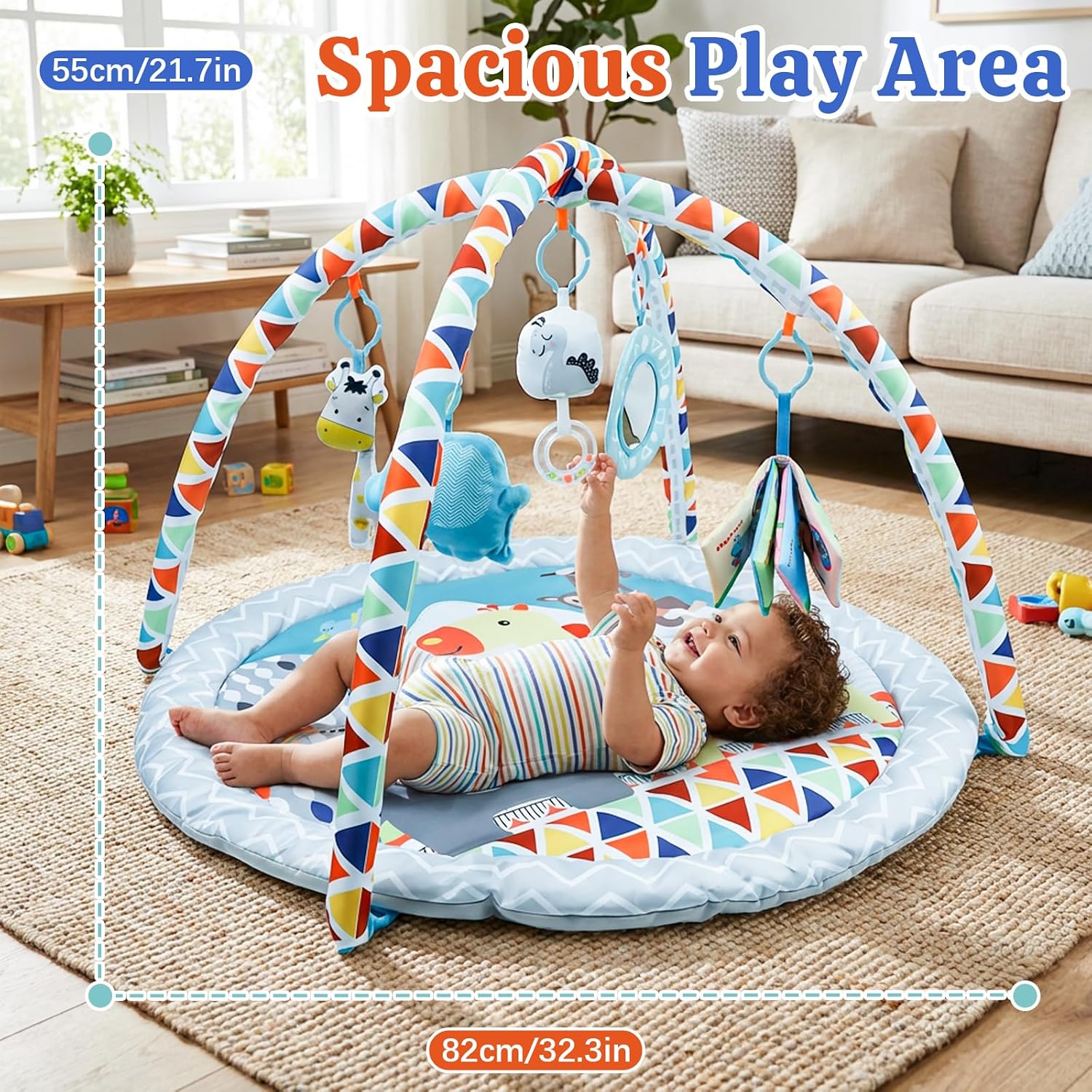 Detalle de Baby Play Mat & Gym for 0-18 Months: 5 Detachable Toys, Premium Fabrics