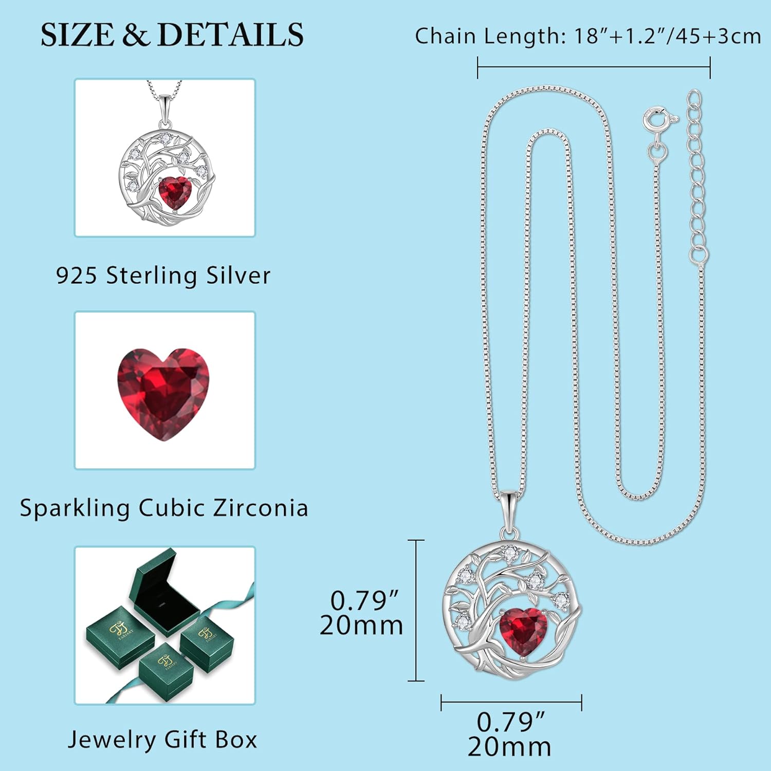 Thumbnail 4 de FJ Tree of Life Necklace 925 Sterling Silver Birthstone Pendant
