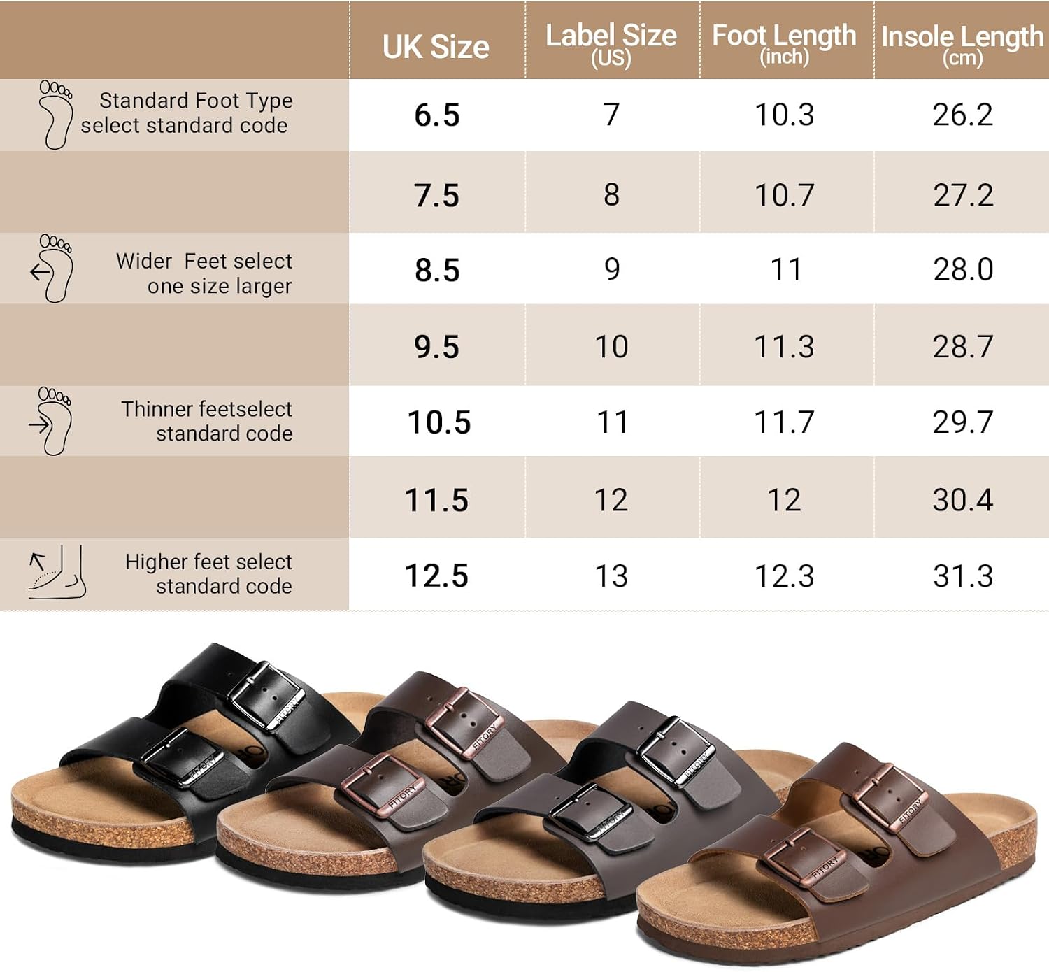 Thumbnail 5 de FITORY Mens Leather Sandals with Arch Support and Cork Footbed