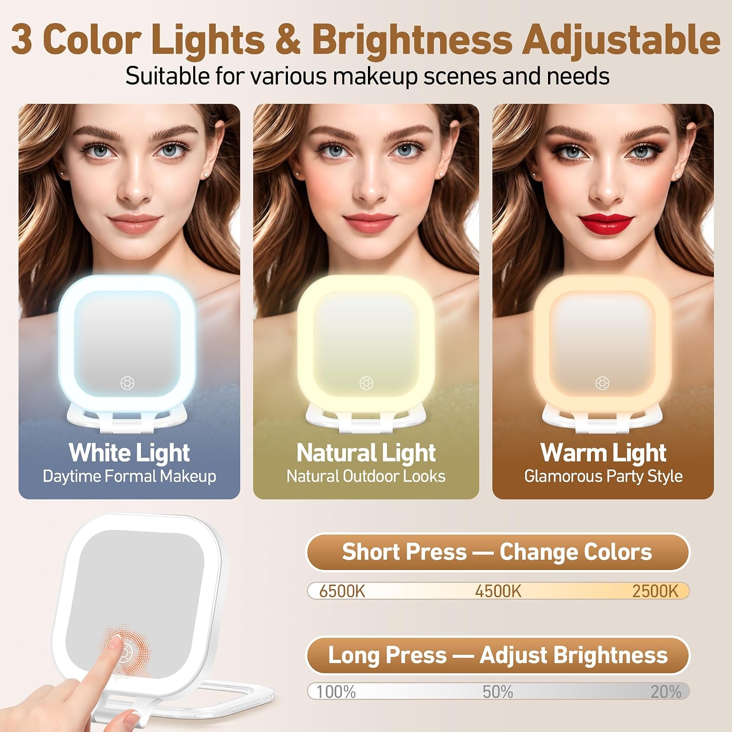 Detalle de GOMIPURU Travel Mirror with Light, 1x/30x Magnification, Three Light Colours