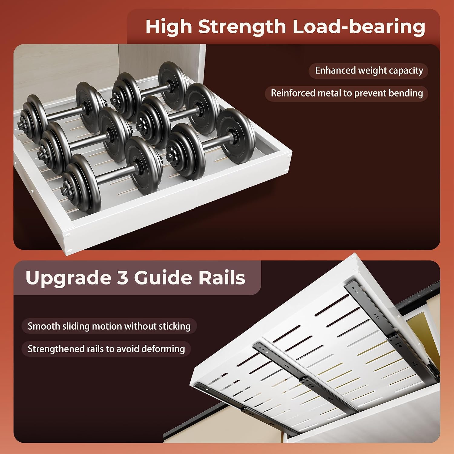 Thumbnail 6 de Makfoner 2 Pcs Pull Out Cabinet Organizers with Adjustable Width and Depth (12"-19" x 17"-23"), 3 Slides, Adhesive/Screw Install, No-Drill, For Kitchen & Bath