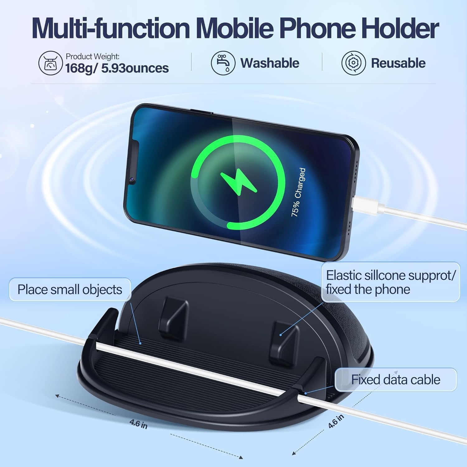 Detalle de Cinati 2 Pack Dashboard Car Phone Holder Mount — Stable, Universal Silicone Dash Cradles