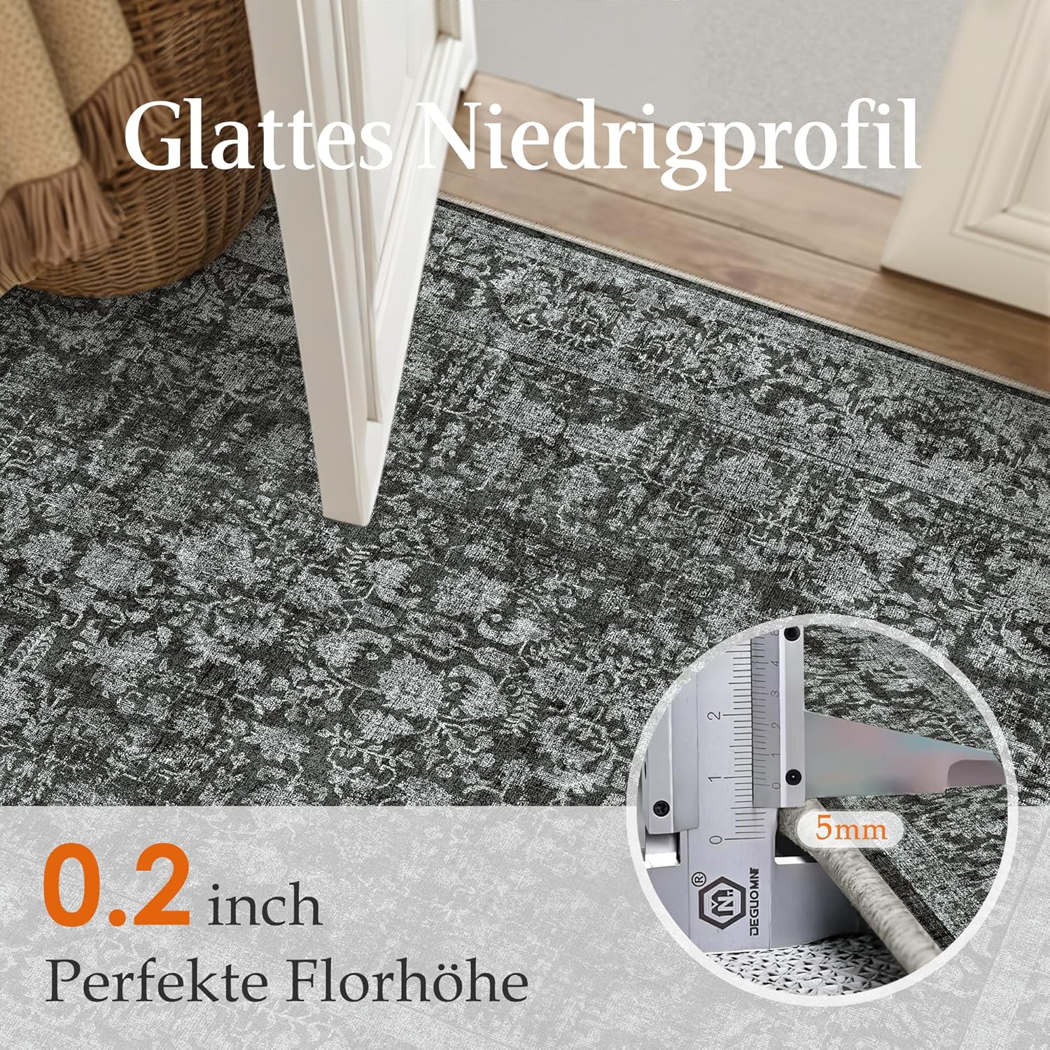 Thumbnail 5 de HUGEAR Vintage Tiefschwarz waschbarer Teppich 60x90 cm – rutschfest für Eingangsbereich & Bad