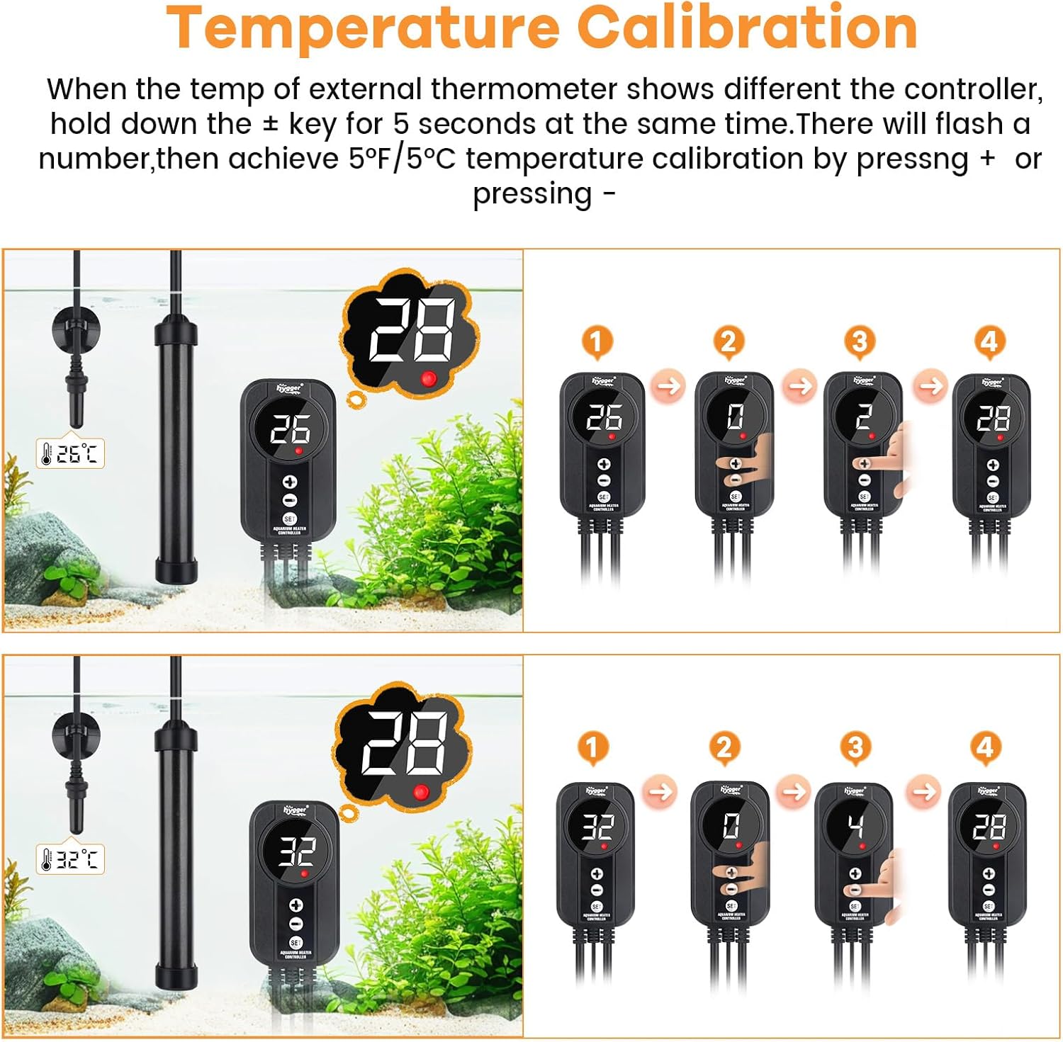 Detalle de hygger Titanium Heizer 100W – Aquarium-Heizung mit Display-Controller für 57–76 L Becken