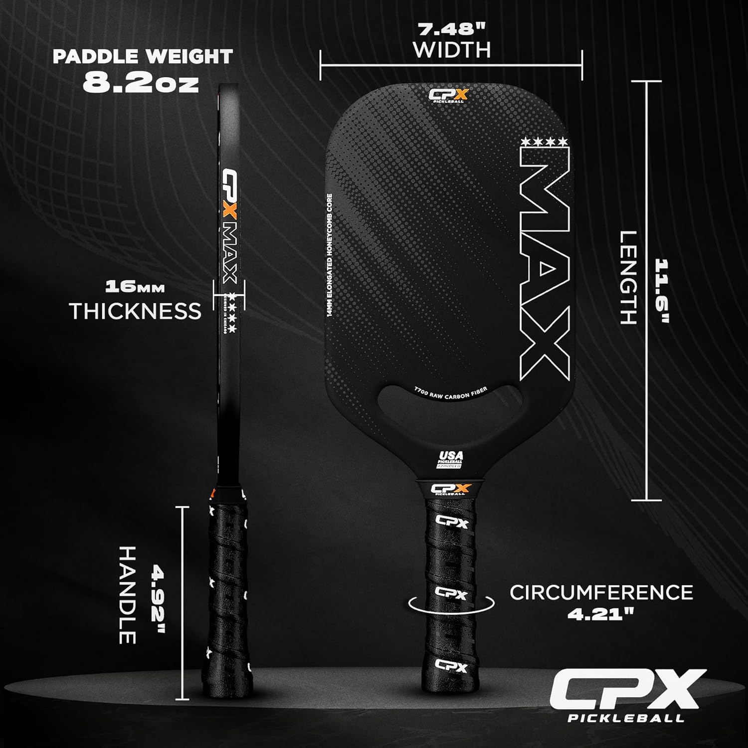 Thumbnail 5 de CPX Pickleball CPX MAX Raw Carbon Fiber T700 Elongated Pickleball Paddle (Professional Grade)