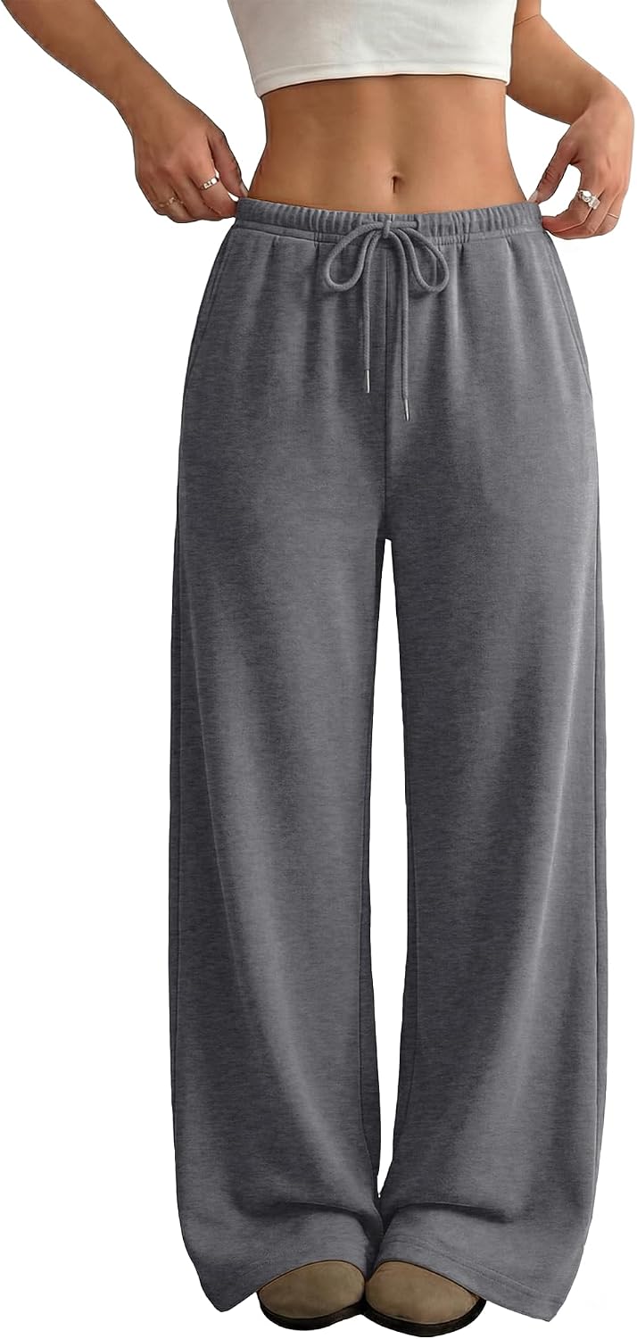 Detalle de JEKAOYI Women's Wide-Leg Sweatpants, High-Waisted Cotton Blend with Pockets