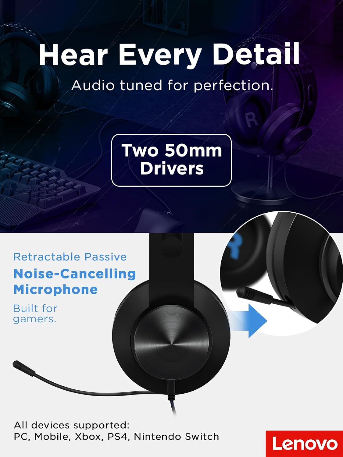 Detalle de Lenovo Legion H300 Stereo Gaming Headset