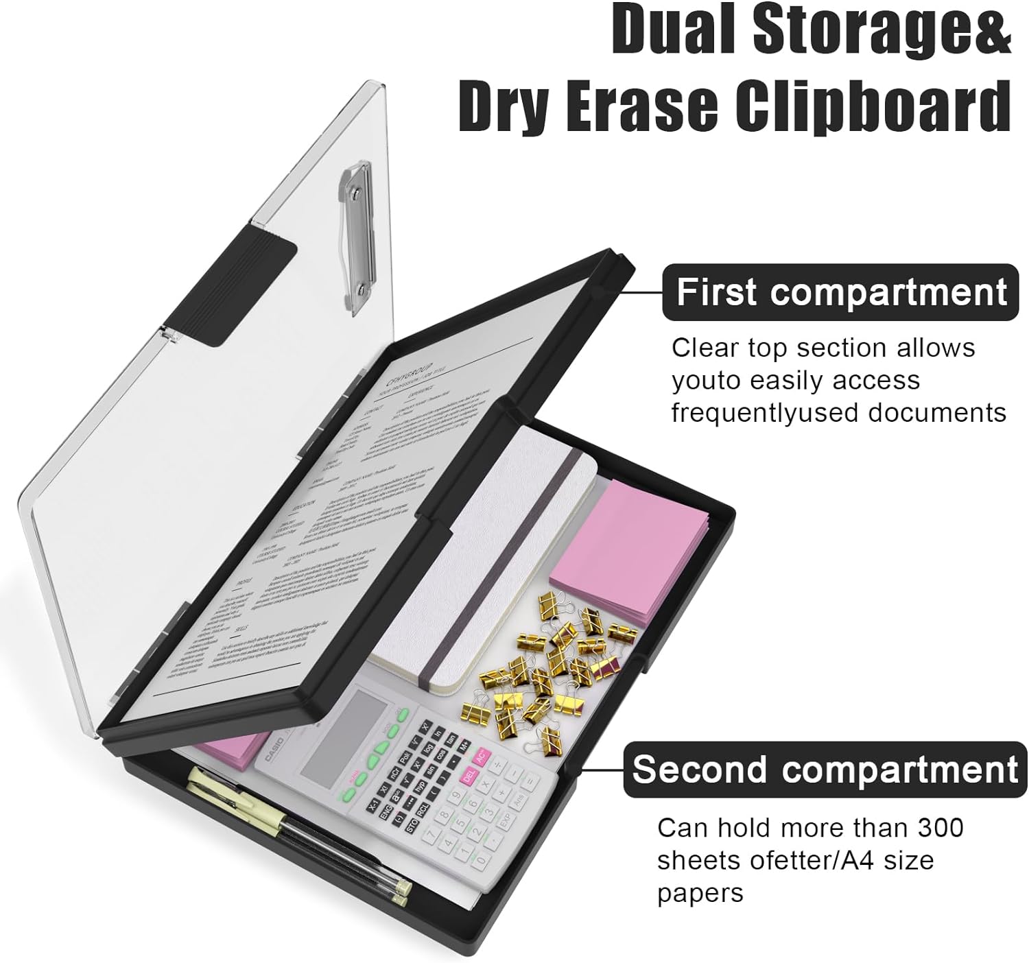 Thumbnail 3 de Hnogri Clipboard with Storage (Dual Compartment Nursing Clipboards) – Black