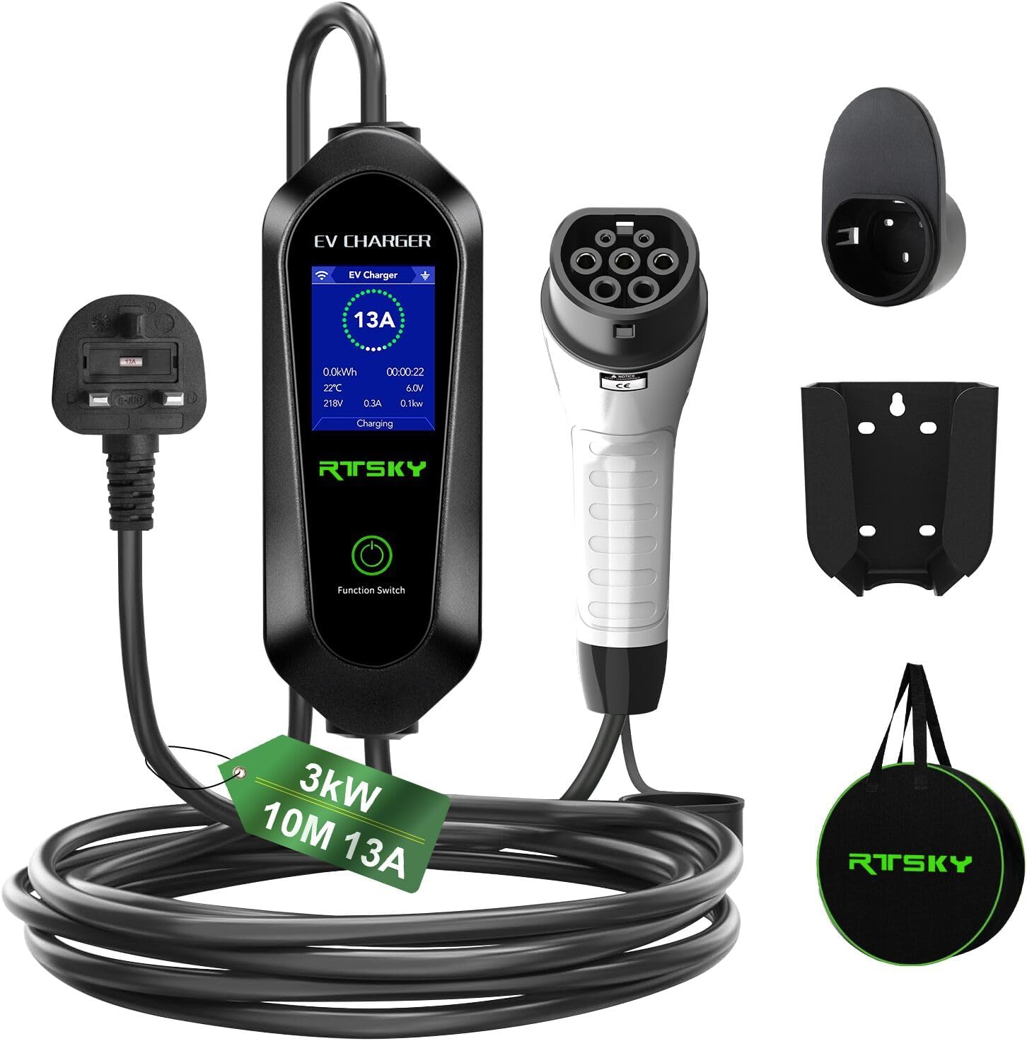 Detalle de RTSKY EV Charger Cable Type 2 to UK Plug 10M 3kW