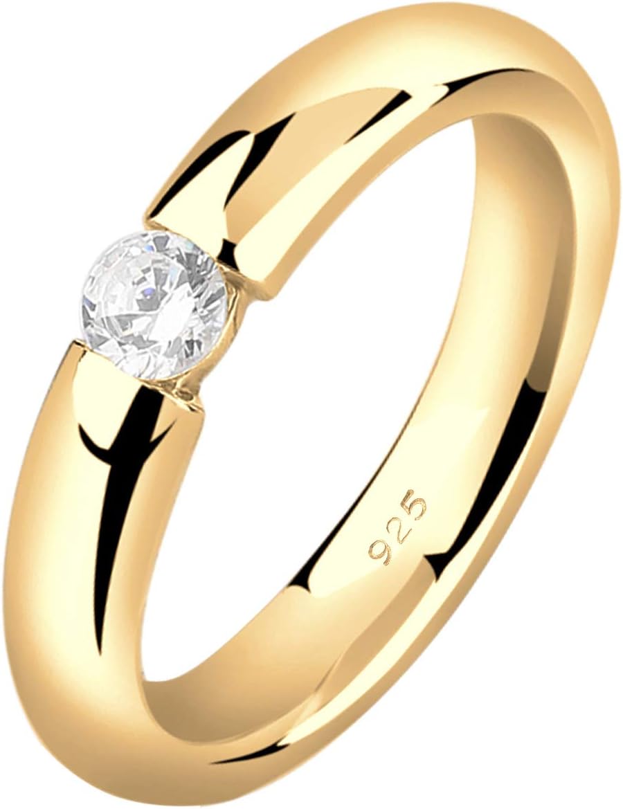 Detalle de Nenalina Verlobungsring Ring Silber 925 vergoldet mit 4 mm weißer Cubic Zirkonia