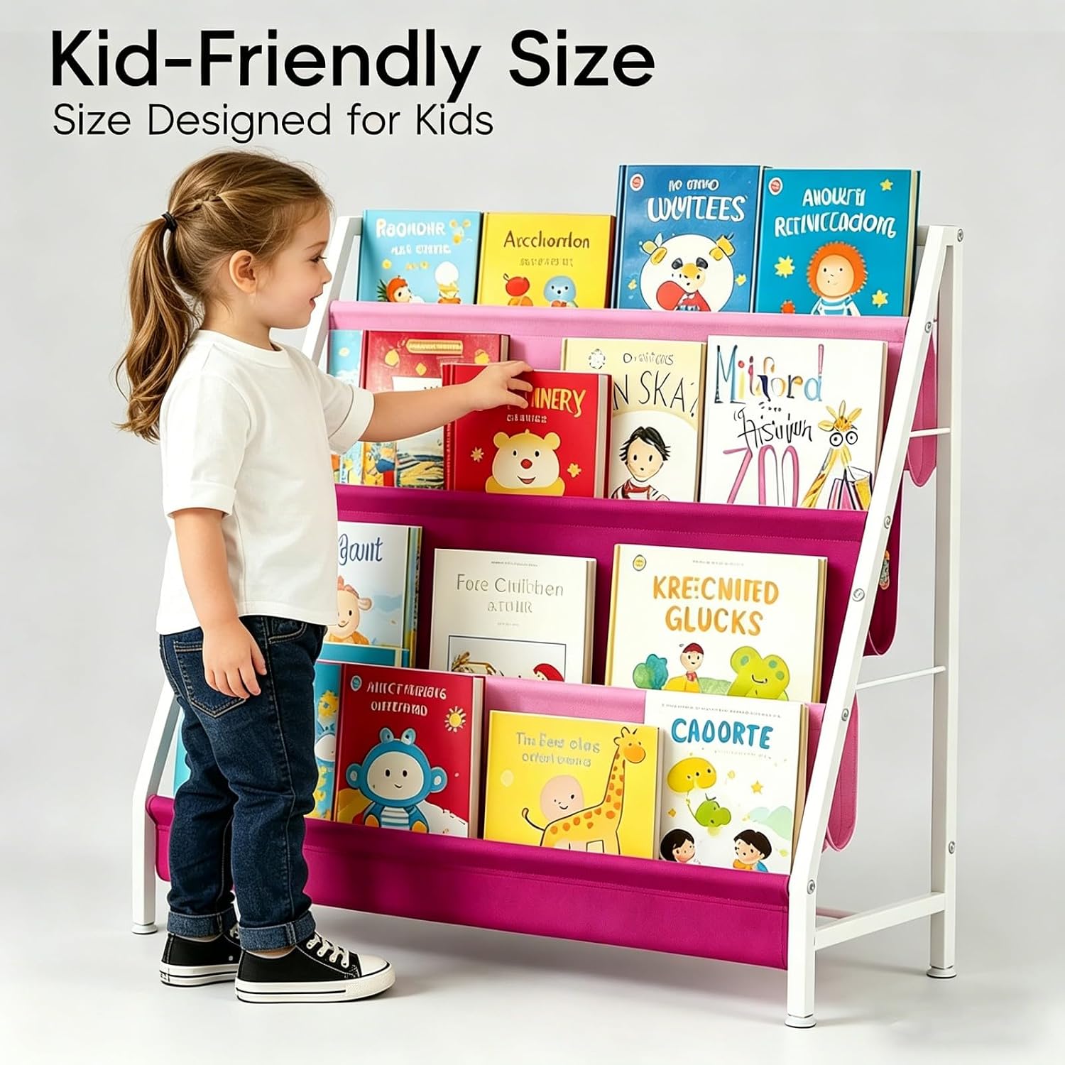 Detalle de Vlony Kids Bookshelf-2026-CA-2, 4-Tier Pink Book Rack