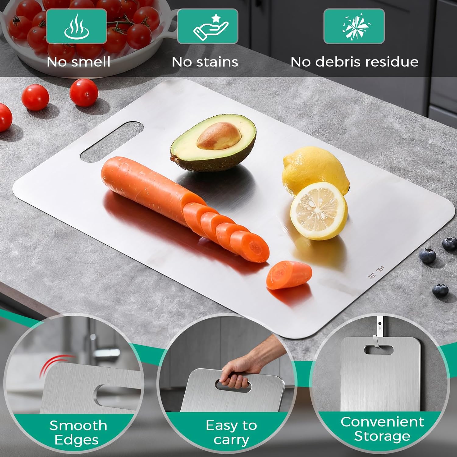 Thumbnail 6 de Katuchef Titanium Cutting Board (3-Piece S+L+XL) - Double-Sided 100% Titanium Food-Grade Board