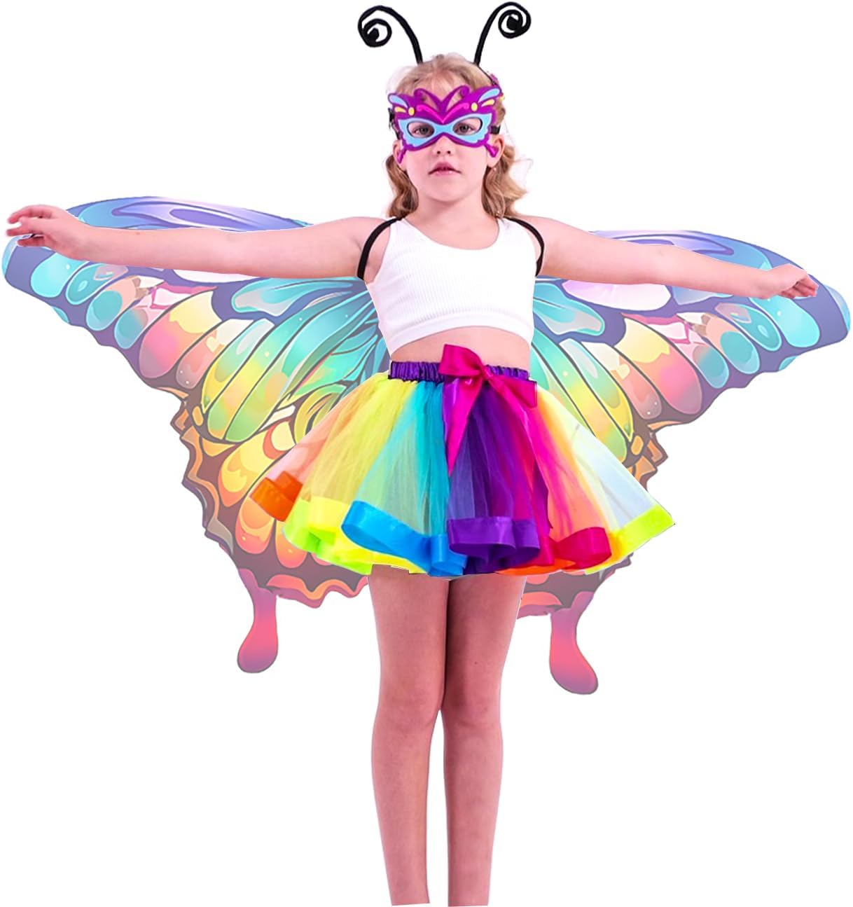 Detalle 2 de Aimeiar Butterfly Costume for Girls with Chiffon Wings and Rainbow Tutu