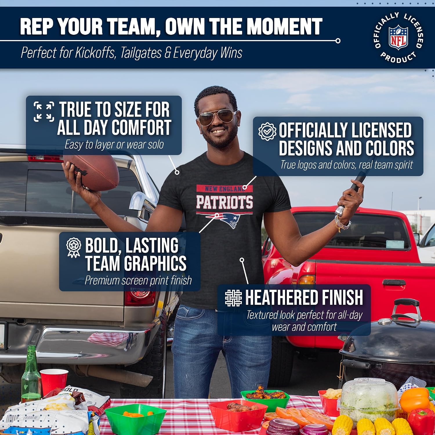 Detalle 2 de Team Fan Apparel 3001_teamblk Patriots NFL T-Shirt, Charcoal, Tagless