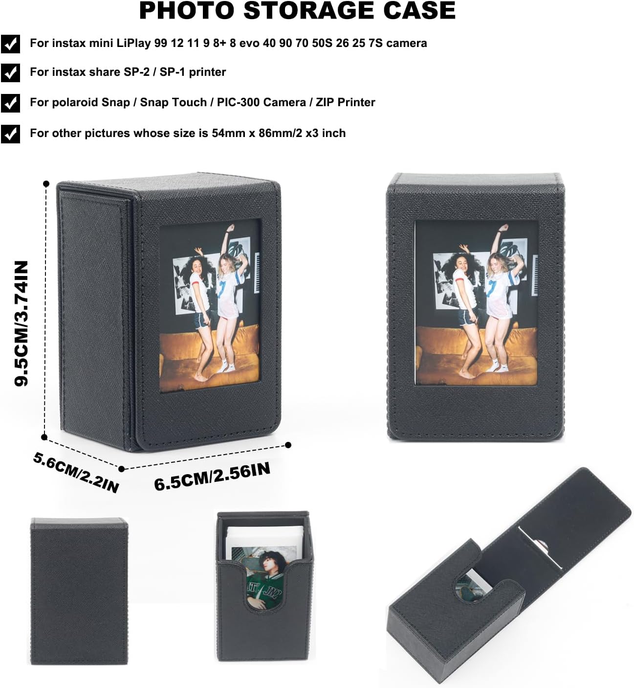 Detalle 2 de Bilderhalter-Aufbewahrungsbox aus PU-Leder für Fujifilm Instax Mini Serie – Schwarz