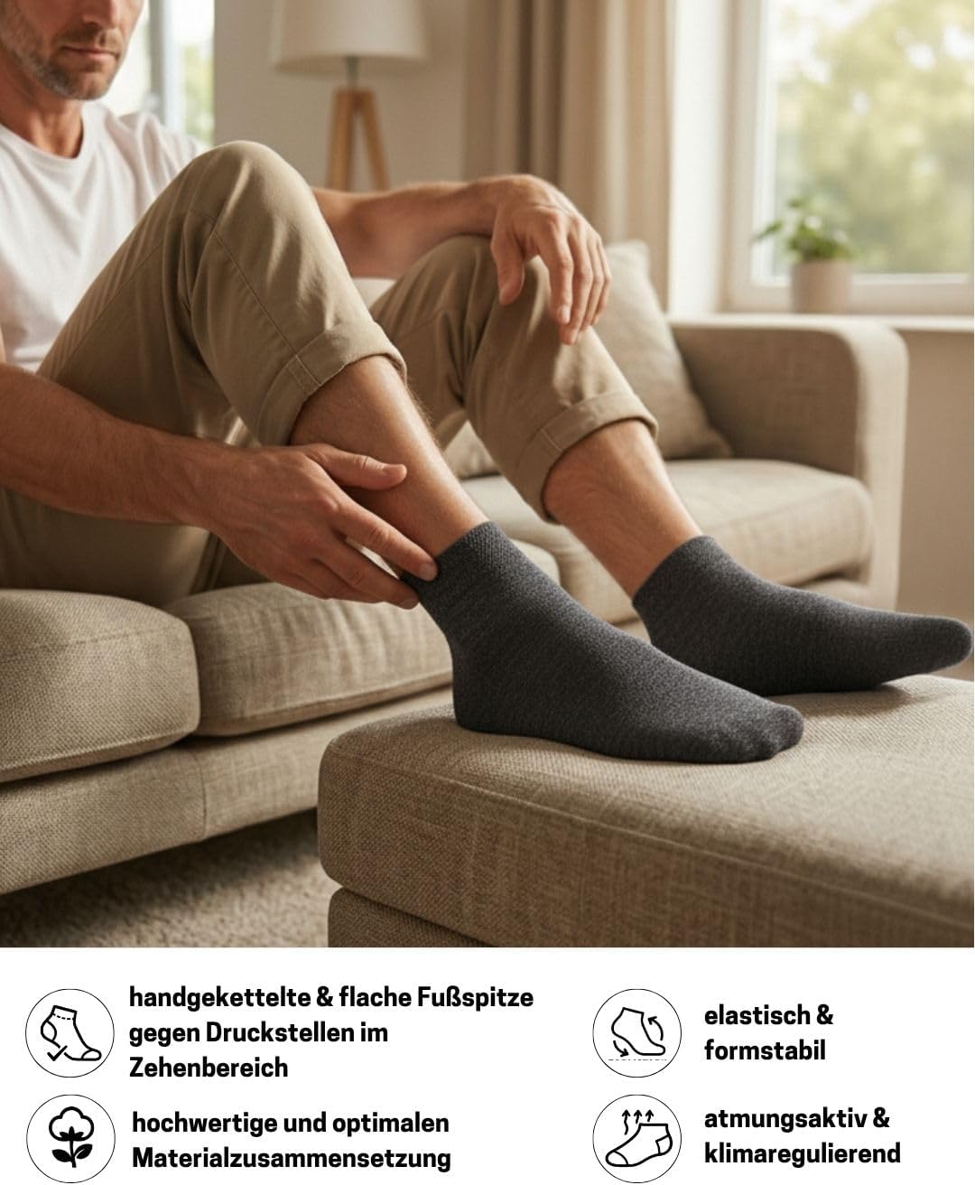 Detalle de sockenkauf24 10 Paar kurze Diabetikersocken ohne Gummibund und ohne Naht (Quarter-Socken)