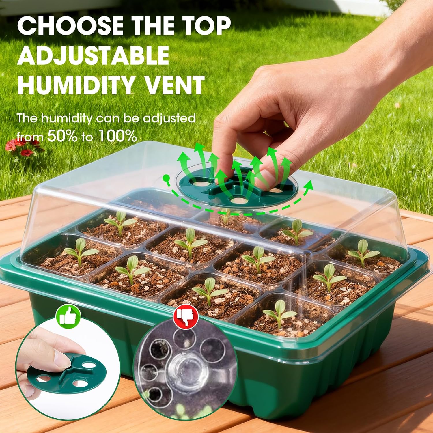 Detalle 2 de PlantaPulse PYH-01 Seed Starter Kit, 5-Pack 60-Cell Trays with Humidity Domes