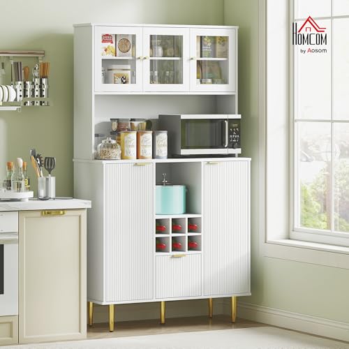 Detalle 2 de HOMCOM Alacena de Cocina con Vidrio y Botellero 🏡