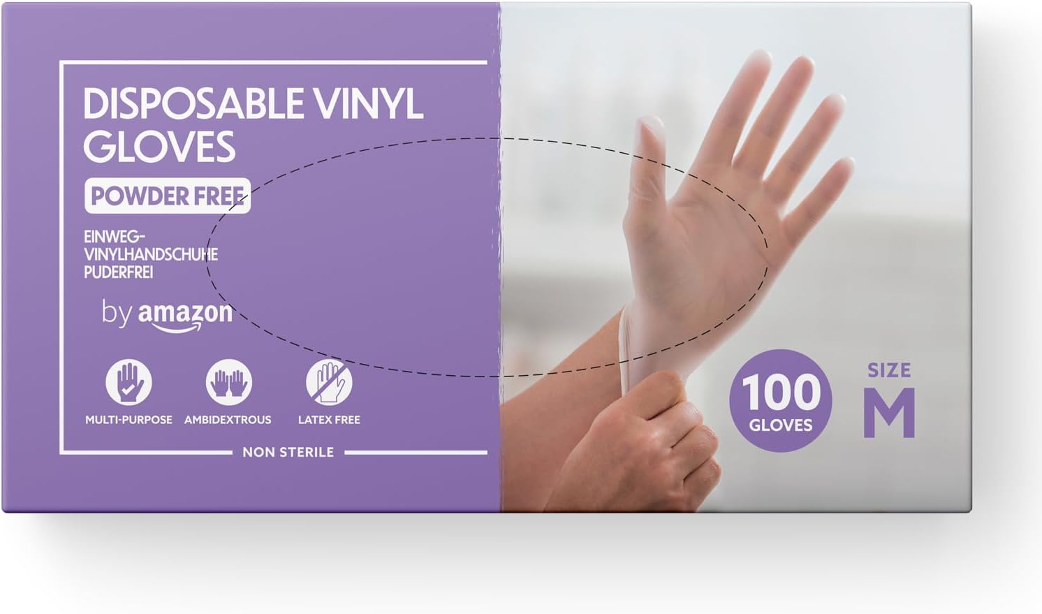 Guanti monouso in vinile taglia M, confezione da 100 – by Amazon (trasparenti)