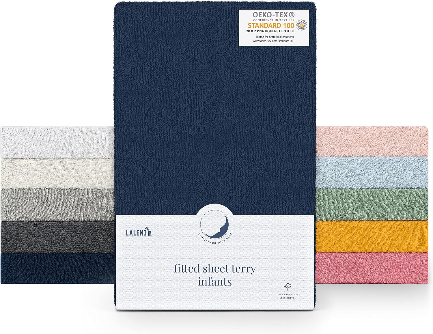 Detalle de Laleni Terry Fitted Sheet 40x90cm for Cribs, Dark Ocean Blue
